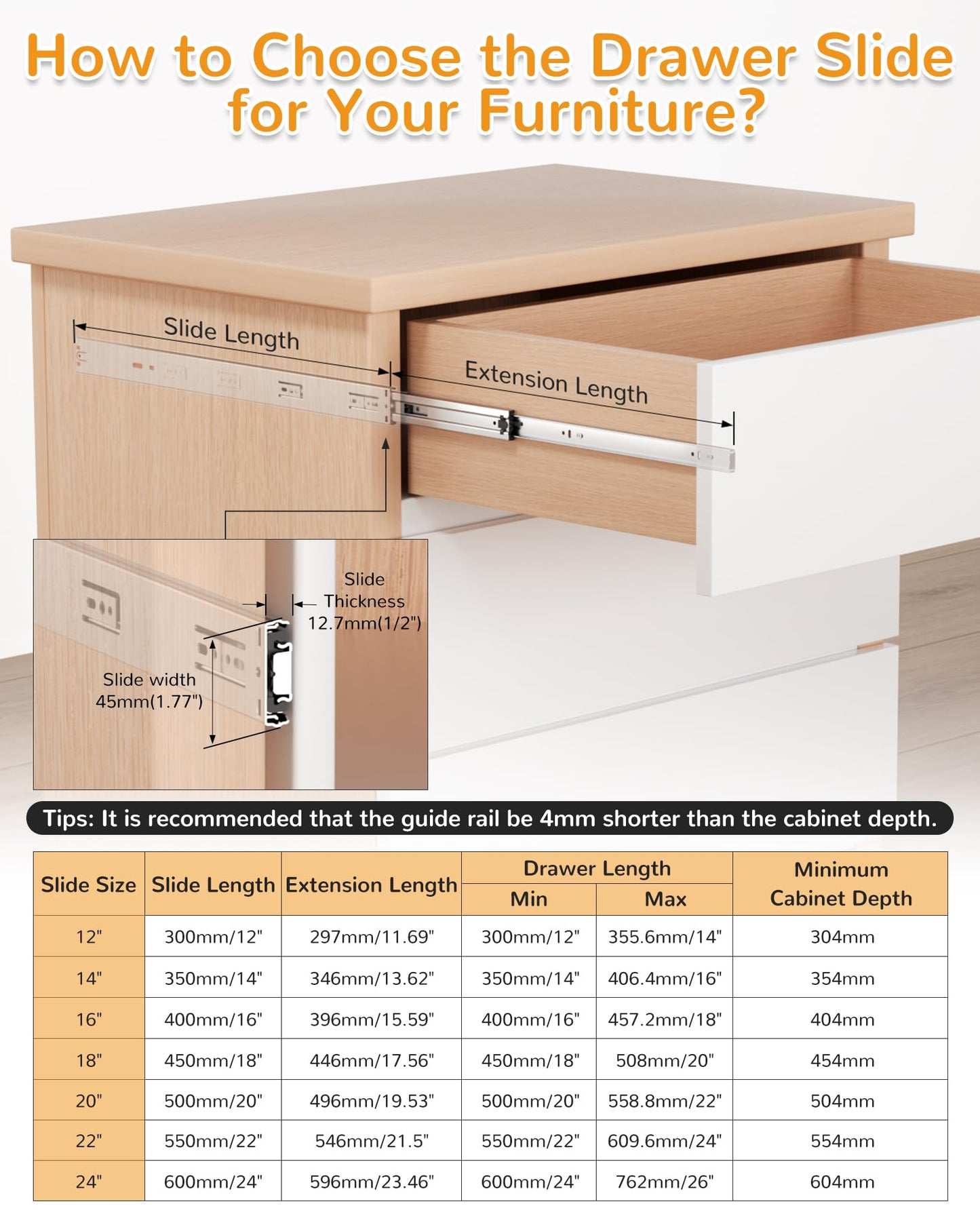 Chibery 14 Inch Side Mount Soft Close Drawer Slides, 6 Pairs Heavy-Duty Full Extension Kitchen Cabinet Drawer, Metal Ball Bearing Smooth Slow Quiet Self Closing Dresser Glides Runners, 100LB Capacity