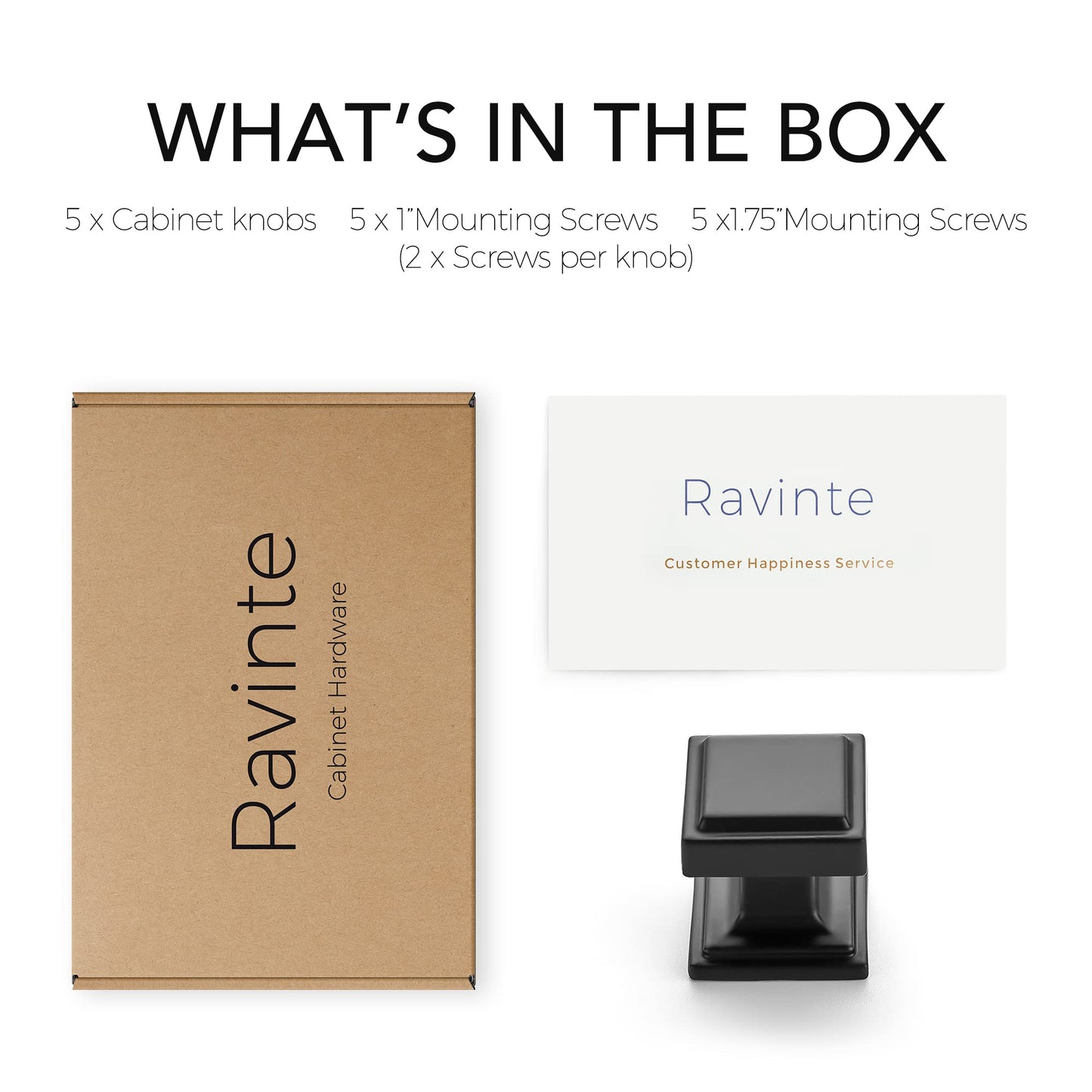Ravinte 5 Pack Matte Black Square Kitchen Cabinet Knobs,Zinc Solid Drawer Pulls,Farmouse Handles for Cupboard, Dresser, Closet and Bathroom, Modern Cabinet Hardware