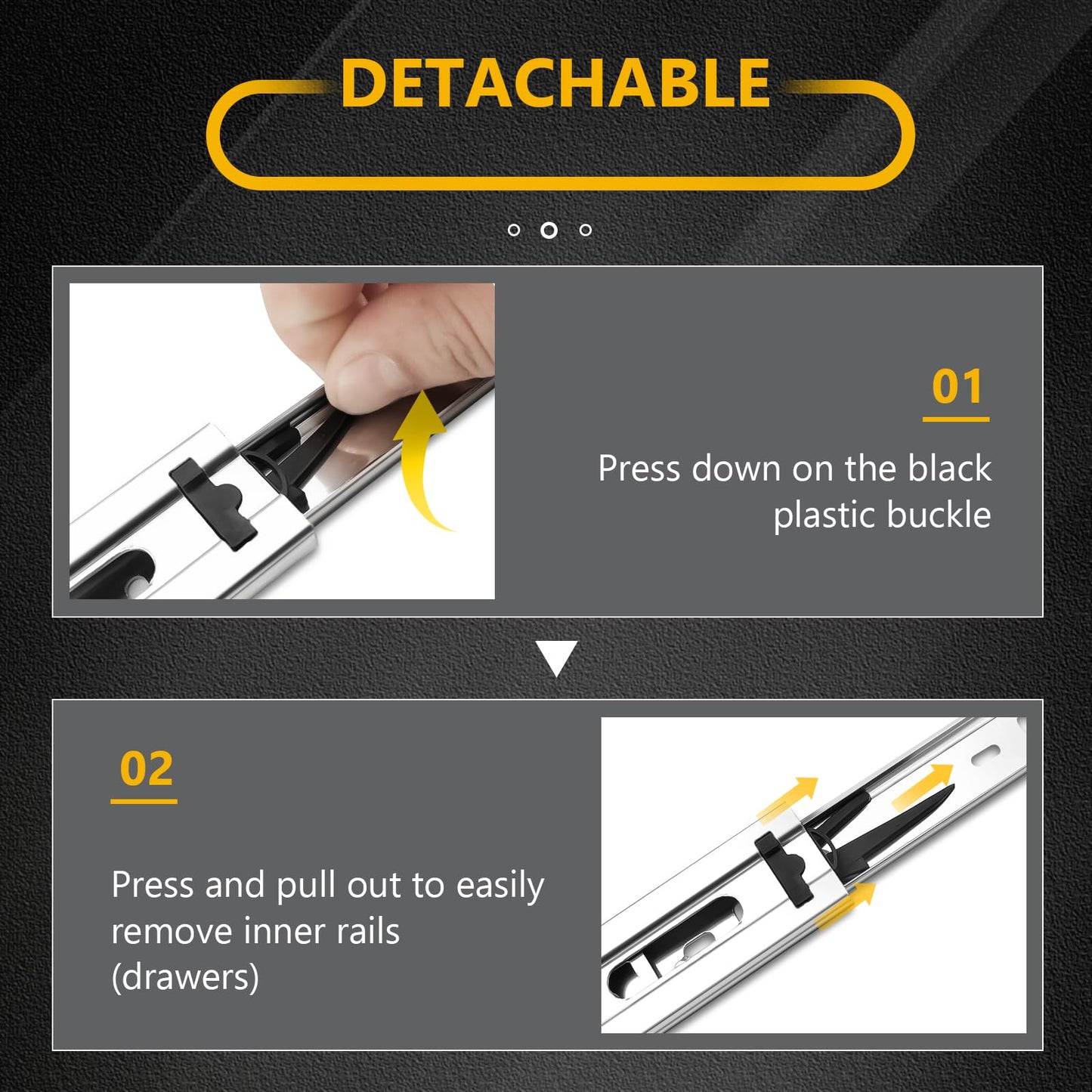 20 inch Ball Bearing Drawer Slides 6 Pairs (12pcs) - 100LB Capacity, Full Extension Side Mount Slides for Kitchen Cabinets, Wardrobes, Office Furniture (Silver 20inch)