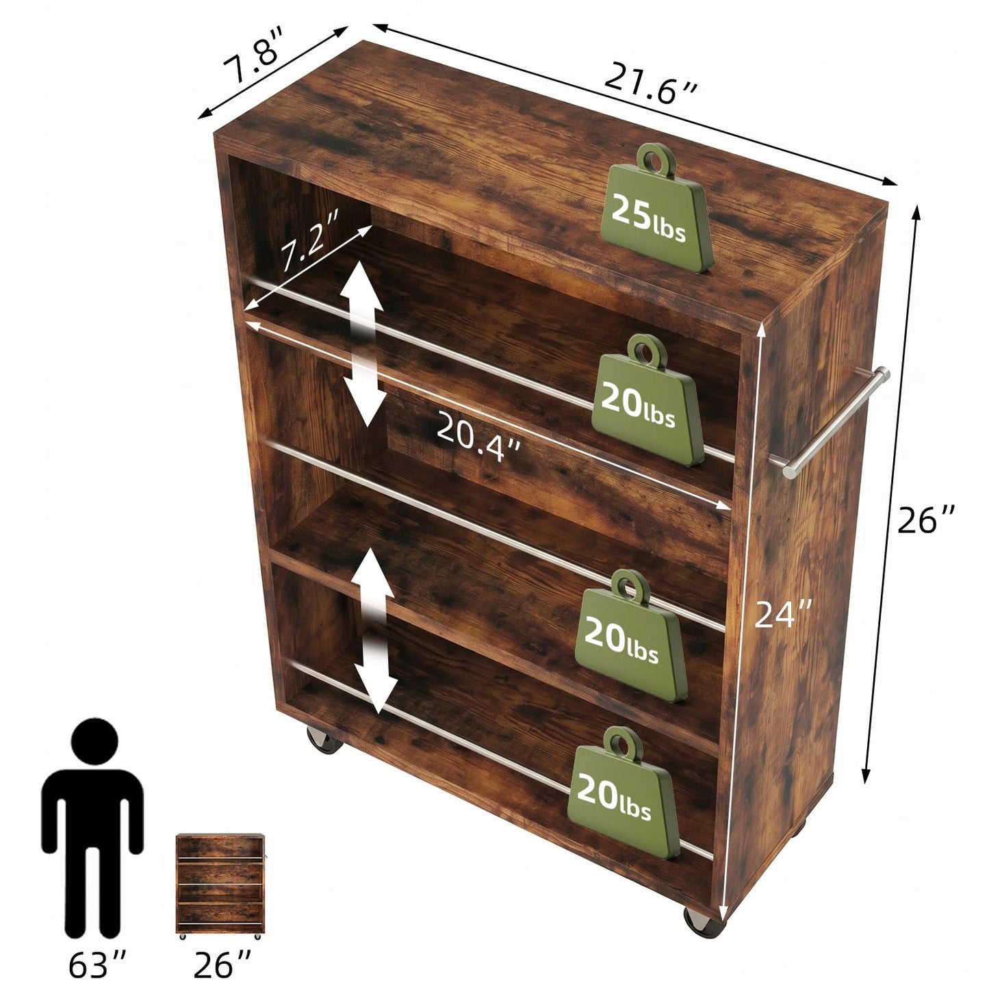 ALBAD Slim Rolling Cart,4-Tier Storage Cart with Wheels,7.9”W Slim Storage Carts with Handle for Kitchen Laundry Narrow Places Bathroom Dining Room Small Spaces