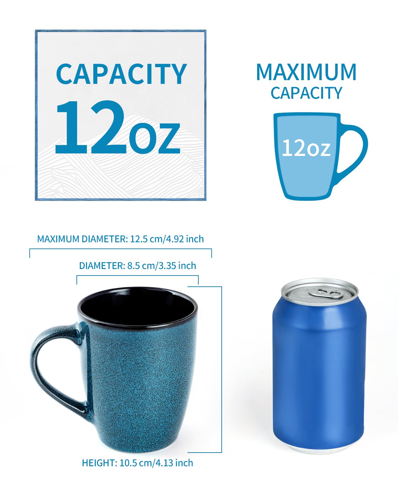 Ceramic Mugs 12oz,Set of 6,Large Ceramic Coffee Mugs for Men, Women, Dad, Mom, Coffee cups,Modern Coffee Mugs With Handle For Tea,Latte,Cappuccino,Cocoa. (6 Pack)