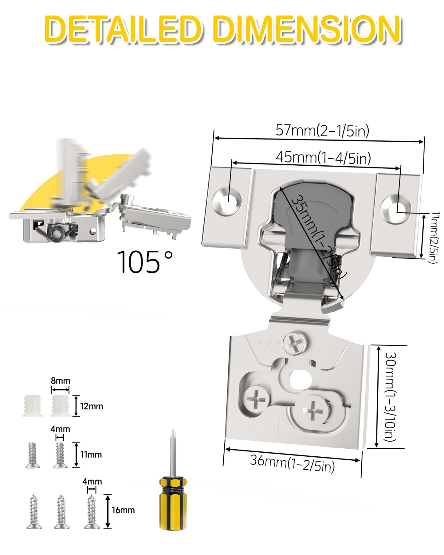 Onemake 20 Pack 1/2" Overlay Face Frame Soft Close Cabinet Hinges, 105° Concealed Hinge, Smooth Slow Self Closing, 3D Adjustable, Hidden Hardware Replacement for Kitchen, Wardrobe, Cupboard Door