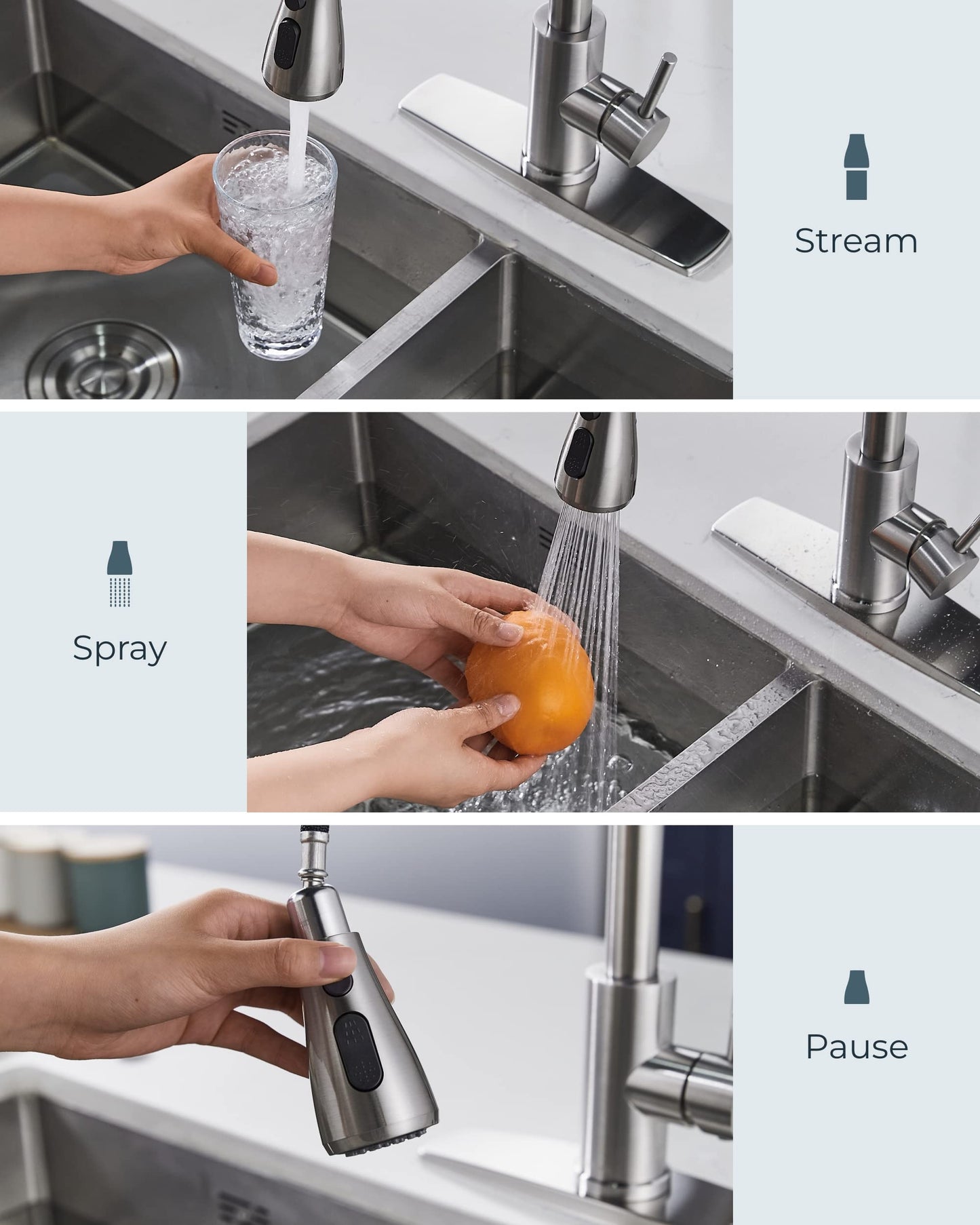 FORIOUS Kitchen Faucets with Pull Down Sprayer, Brushed Nickel, High Arc Single Handle Classic Stainless Steel Sink Faucet 1 or 3 Hole, Suitable for Farmhouse Camper Laundry Rv Bar