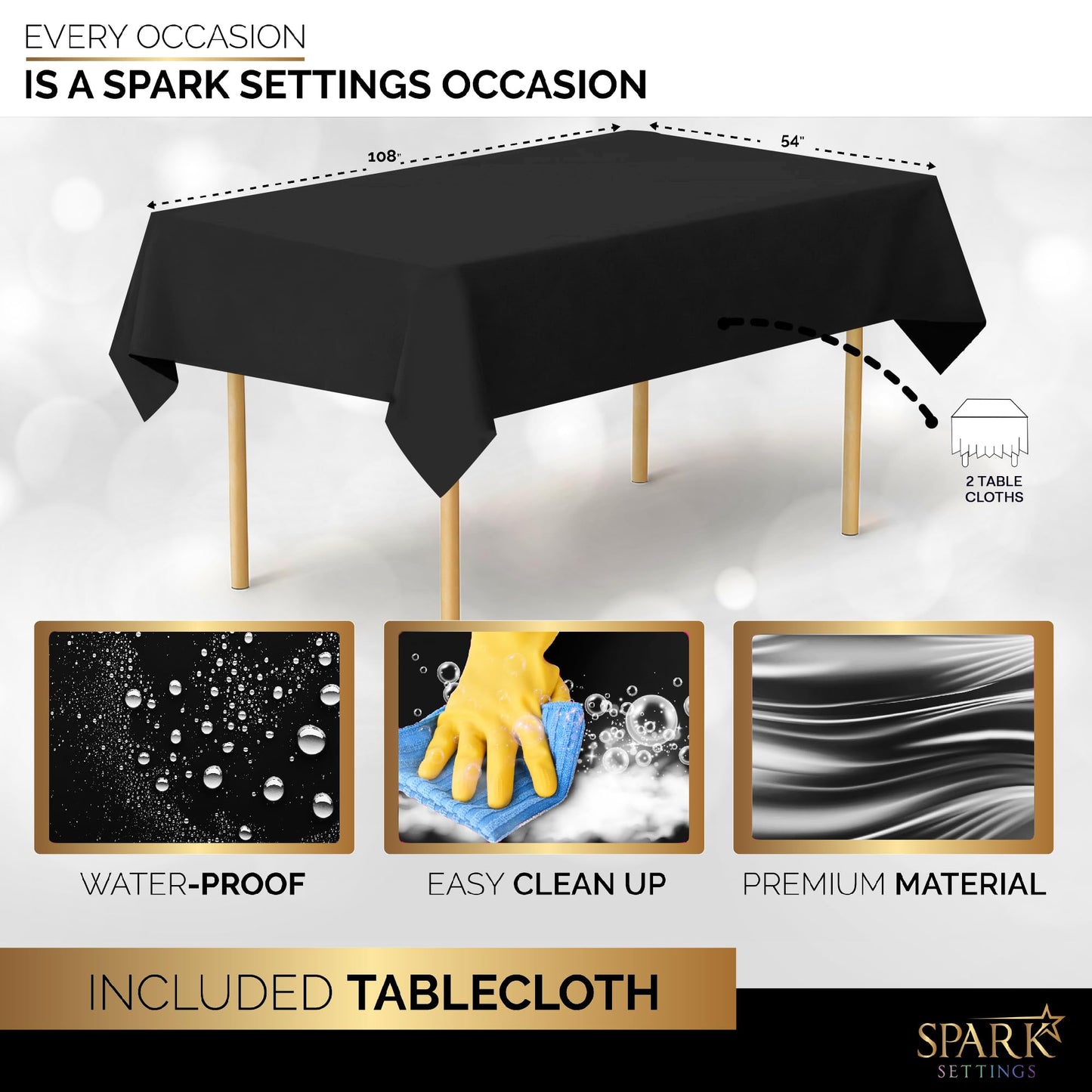 Black Party Supplies Set Paper Plates Plastic Cups Forks Knives Spoons Napkins Tablecloth Serves 20 Guests Disposable Dinnerware Set of 222 Pieces, Complete Tableware for Party - By SparkSettings