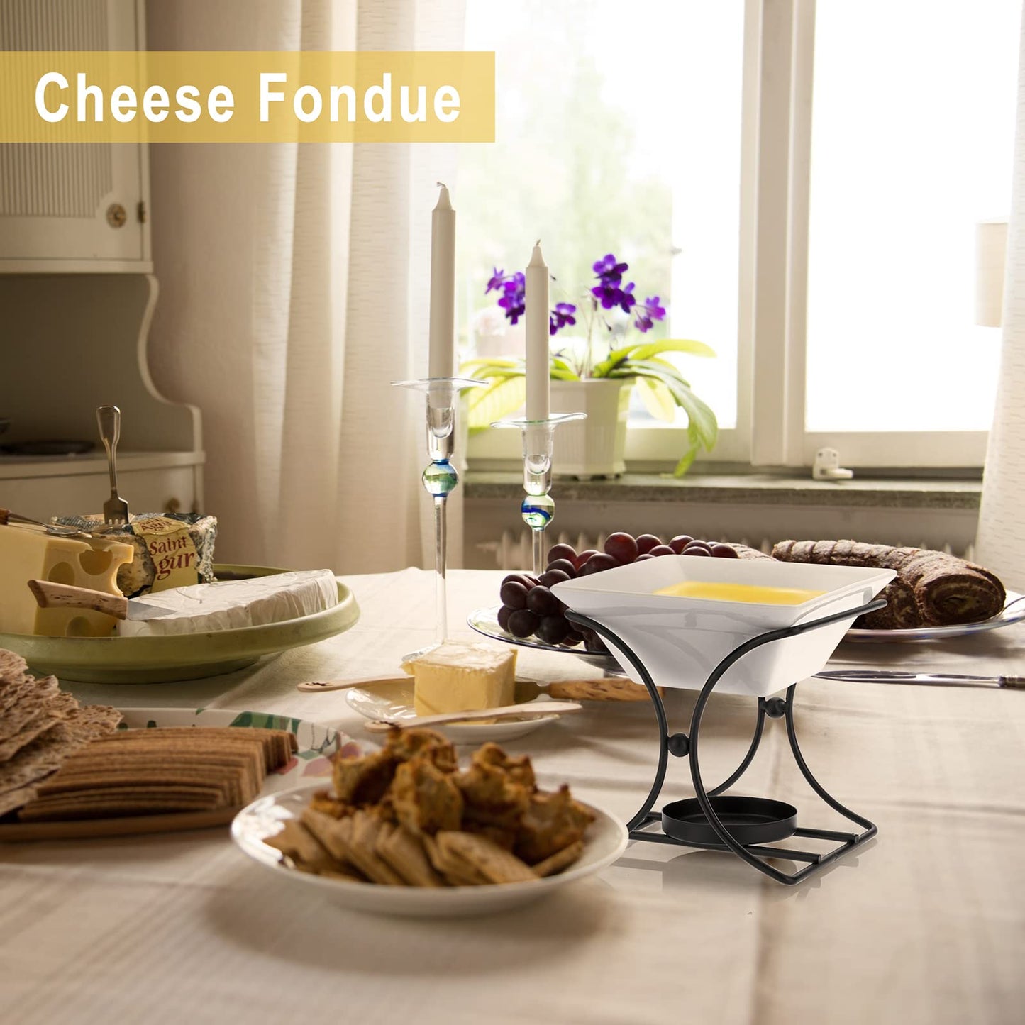 BSTKEY Ceramic Butter Warmer Set, Fondue Pot Melting Pot Set, Melt Hot Pot Bowl Set For Cheese Chocolate Butter Caramel