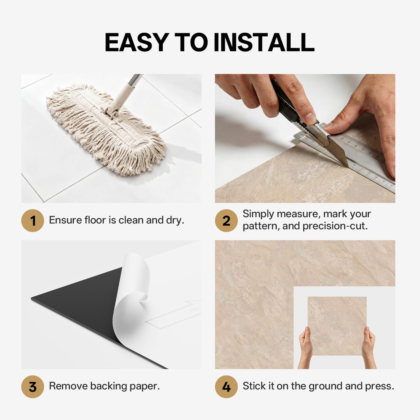 ATOPOSE Peel and Stick Floor Tiles 12 x 12 inch 30-Pack, Self Adhesive,Easy DIY & Waterproof for Kitchen, Dining Room, Bedrooms, Cover 30 Sq.Ft, Beige Stone