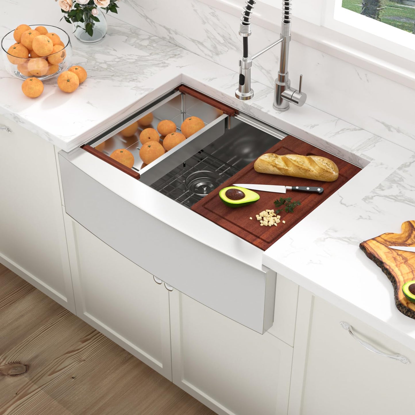 Sarlai 30 Stainless Farmhouse Sink Double Bowl - 30x22 Inch Apron Front Kitchen Sink Ledge Workstation Double Bowl 60/40 Low Divide Farmer Kitchen Sinks 16 Gauge Stainless Steel Basin