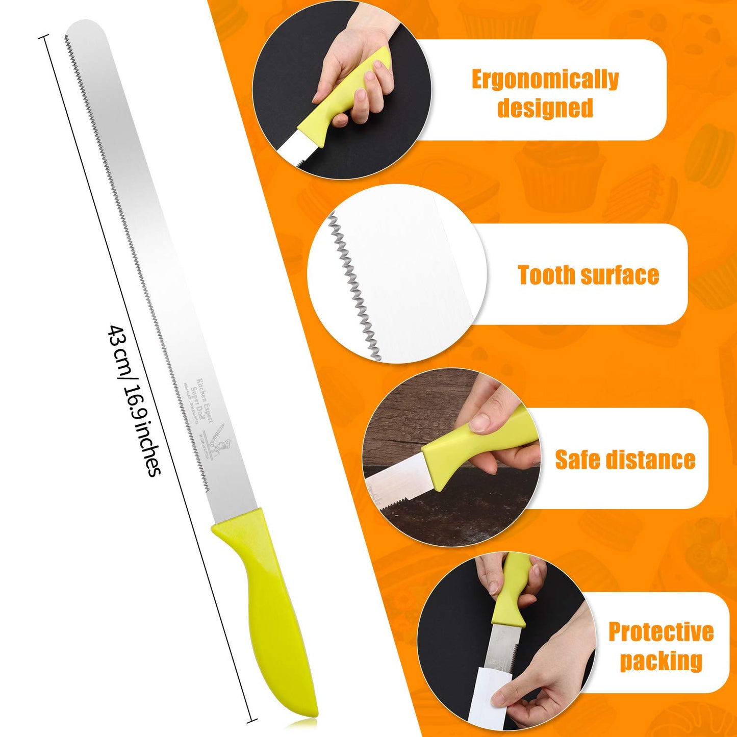 Boao 3 Pieces Kitchen Baking Tools, Adjustable Cake Levelers, Double Wire Cake Slicer Levelers and Stainless Steel Knife with Plastic Handle for Wedding Birthday Leveling and Molding