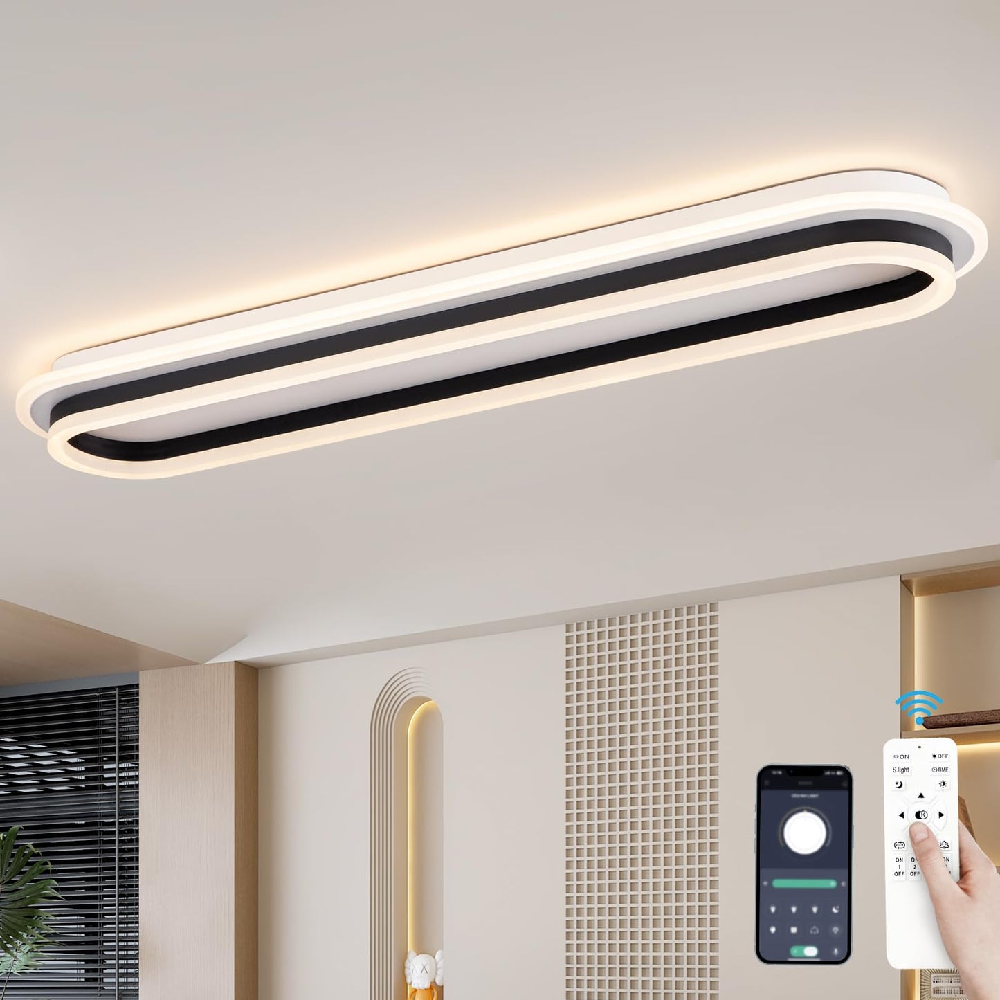 Vloitgol Modern Linear Ceiling Light, 31.5Inch Dimmable LED Flush Mount Ceiling Lamp with Remote Control, Long Kitchen Ceiling Light Fixture for Living Room Dining Room Bedroom Hallway (Black)