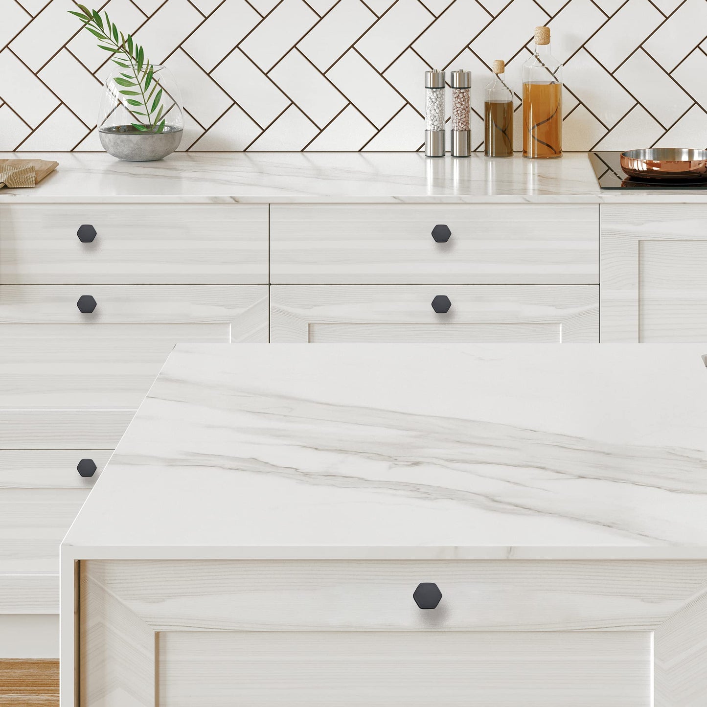 Home Expert Black Cabinet Knobs 1 Pack Solid Kitchen Cabinet Knobs Hexagon 1.1'' Flat Black Knobs for Kitchen Cabinets and Drawers Matte Black Dresser Knobs