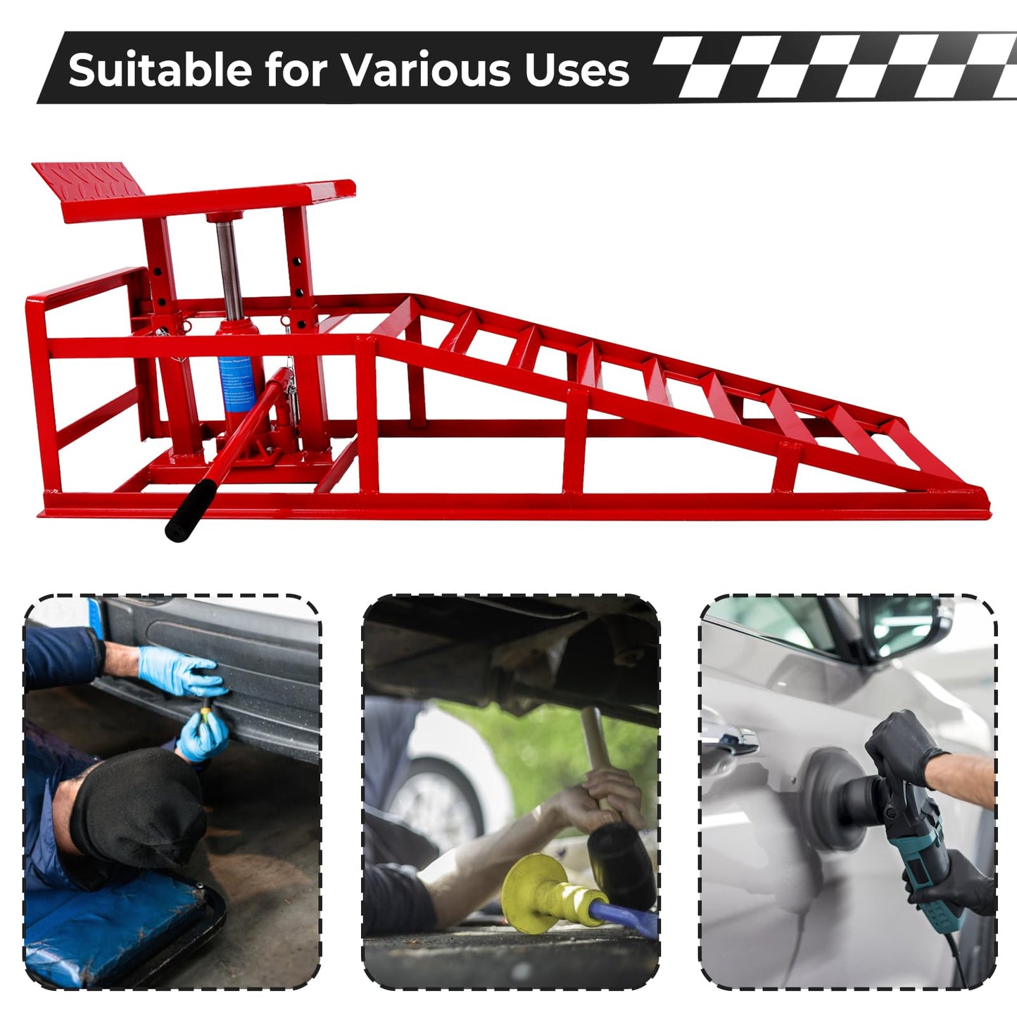 Rovibek 2 Pack Hydraulic Car Ramps, 5t Car Lift Service Ramps, 11000lbs Heavy Duty Steel Car Lift Ramp, Auto Ramps for Changing Oil for Maintenance, Red