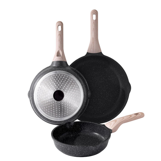 Kordisen Nonstick Frying Pan Set, 3 Piece Skillet Set, Healthy Induction Cooking Pan, Stay-Cool Handle, Compatible with All Stovetops, PFOA Free (8, 9.5, 11 Inch)