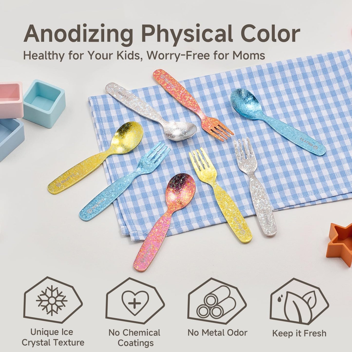 KINGSTONE Toddler Utensils Set, Pure Titanium 2-Piece Fork & Spoon Gift Set, Lightweight Kids Silverware for Self-Feeding Training, Easy Grip, BPA-Free, Dishwasher-Safe, Blue
