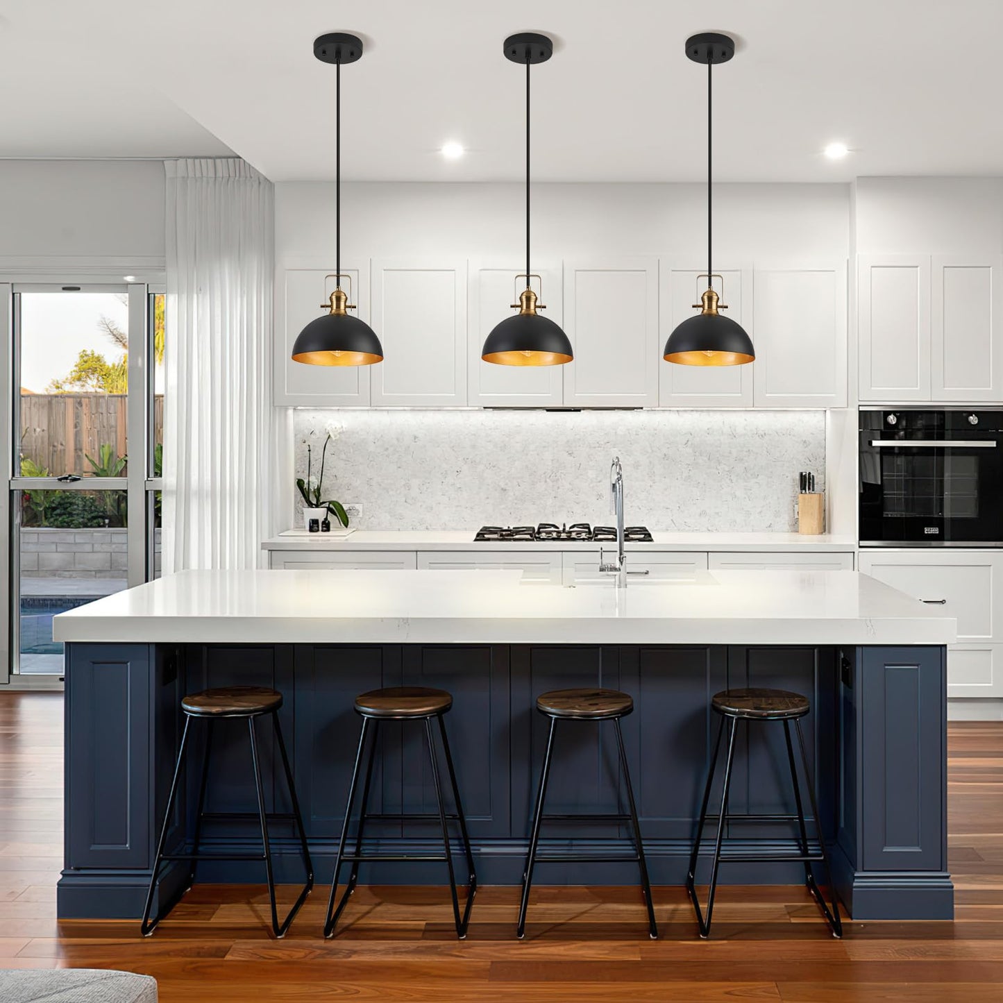Haolaike 12 Inch Pendant Lights for Kitchen Island Matte Blacks Farmhouse Pendant Light fixtures Adjustable Height Dome Hanging Light for Dinning Room Bedroom Hallway,3 Packs