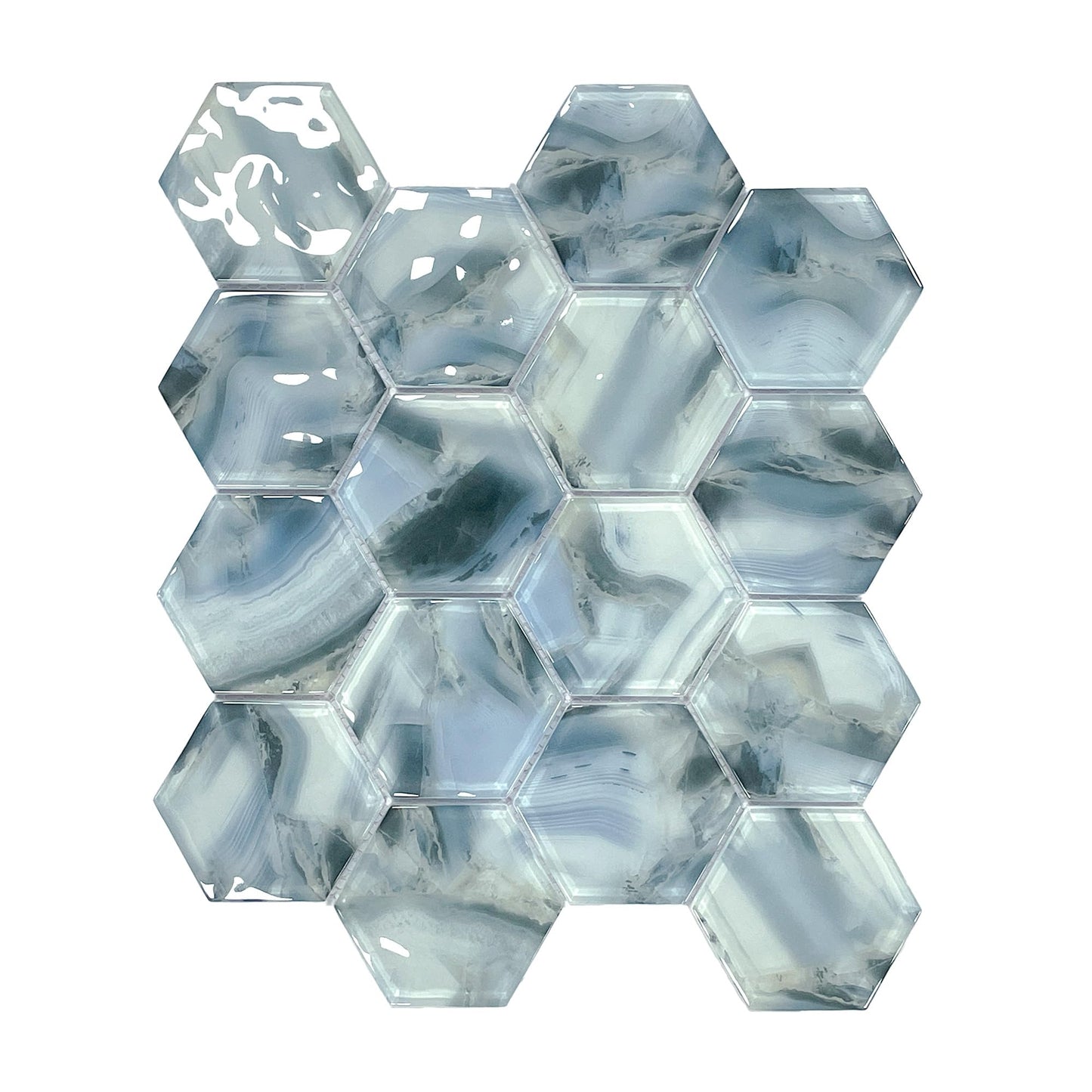 5 Sheets Ink Wash Black Hexagon Glass Mosaic,Pool Tiles,12" x 10" Kitchen Backsplash Tile