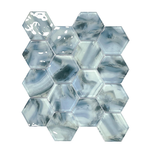 5 Sheets Ink Wash Black Hexagon Glass Mosaic,Pool Tiles,12" x 10" Kitchen Backsplash Tile