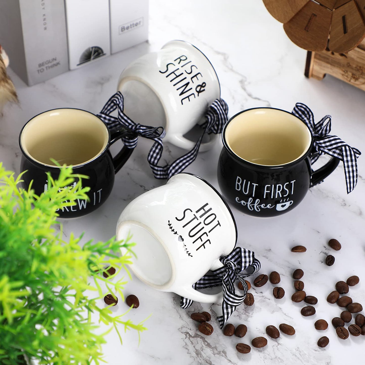 Patelai 4 Pcs Mini Espresso Cups 5 oz Coffee Mugs Set with Handle for Coffee Bar Tiered Tray Farmhouse Kitchen Decoration Holiday Party Gift