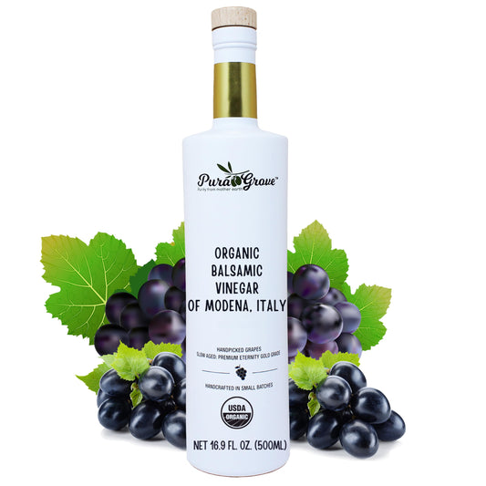 Pura Grove Organic Balsamic Vinegar From Modena Italy - Slow Aged Premium Eternity Gold Grade - Handpicked & Crafted In Small Batches - 16.9 Oz Opaque Glass Bottle