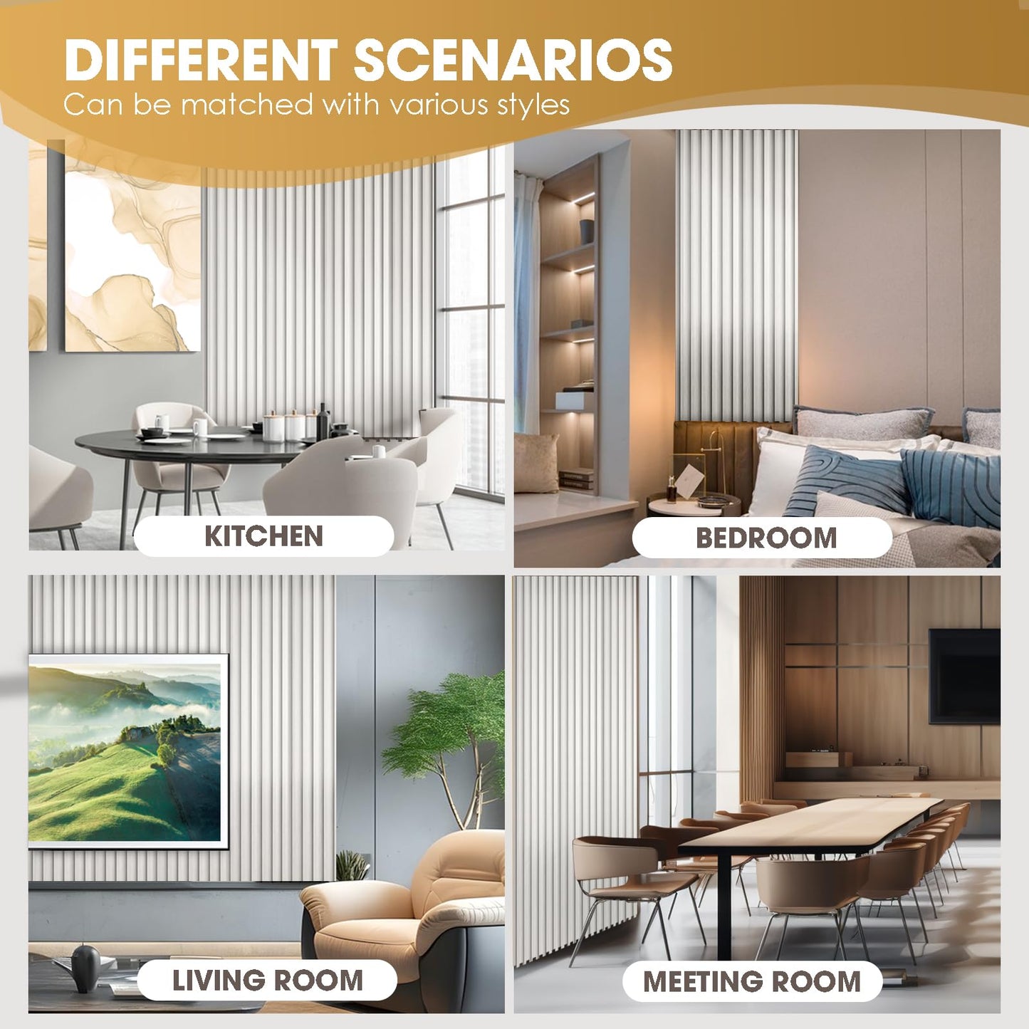 OUZUGIE WPC Acoustic Slat Wall Paneling, 8-Pack 96 x 6 Inches 3D Wall Panels for Interior Wall Decor,Living Room,TV Background,Study Room,Office Spaces,Bedroom,Low Grille (Metallic Silver)