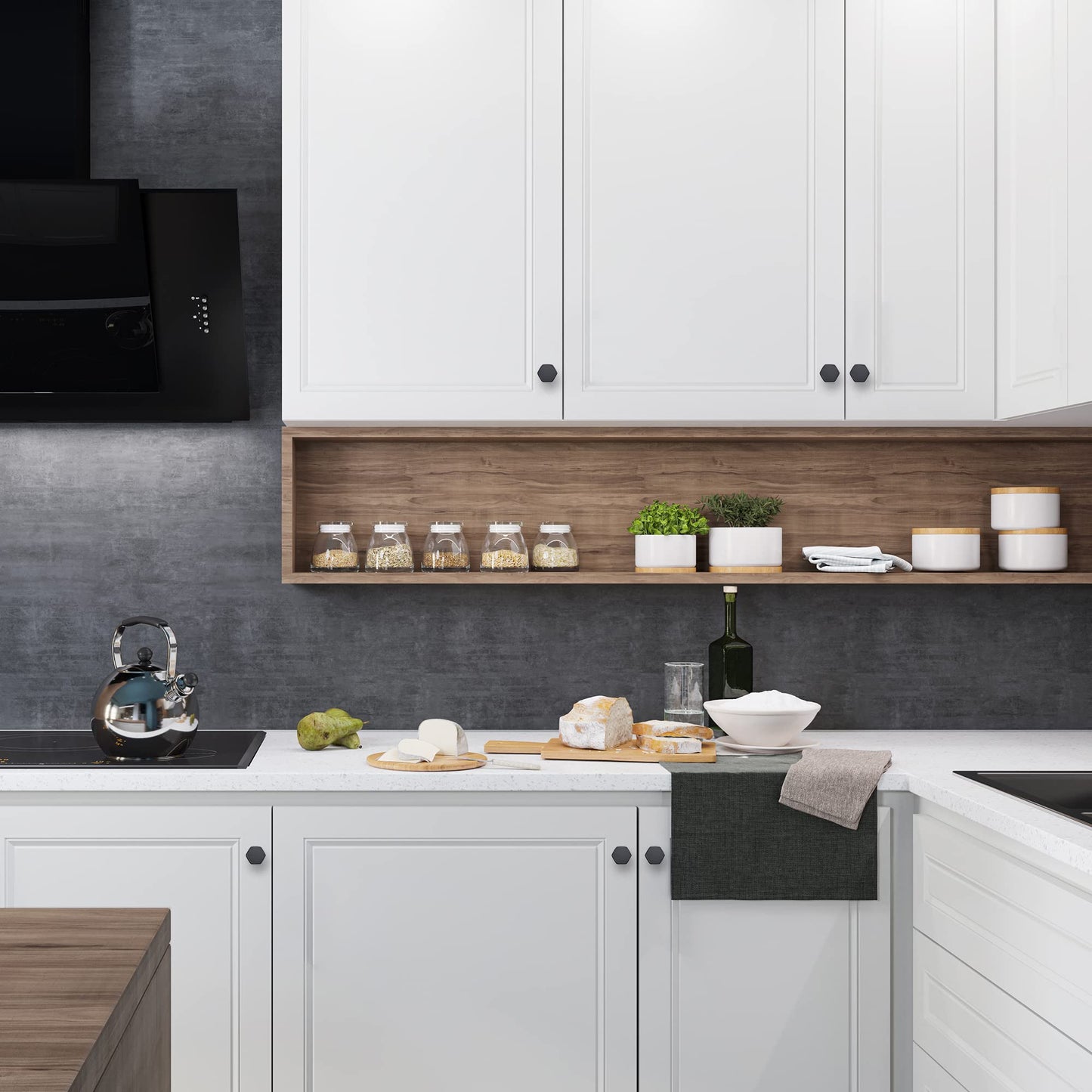 Home Expert Black Cabinet Knobs 1 Pack Solid Kitchen Cabinet Knobs Hexagon 1.1'' Flat Black Knobs for Kitchen Cabinets and Drawers Matte Black Dresser Knobs