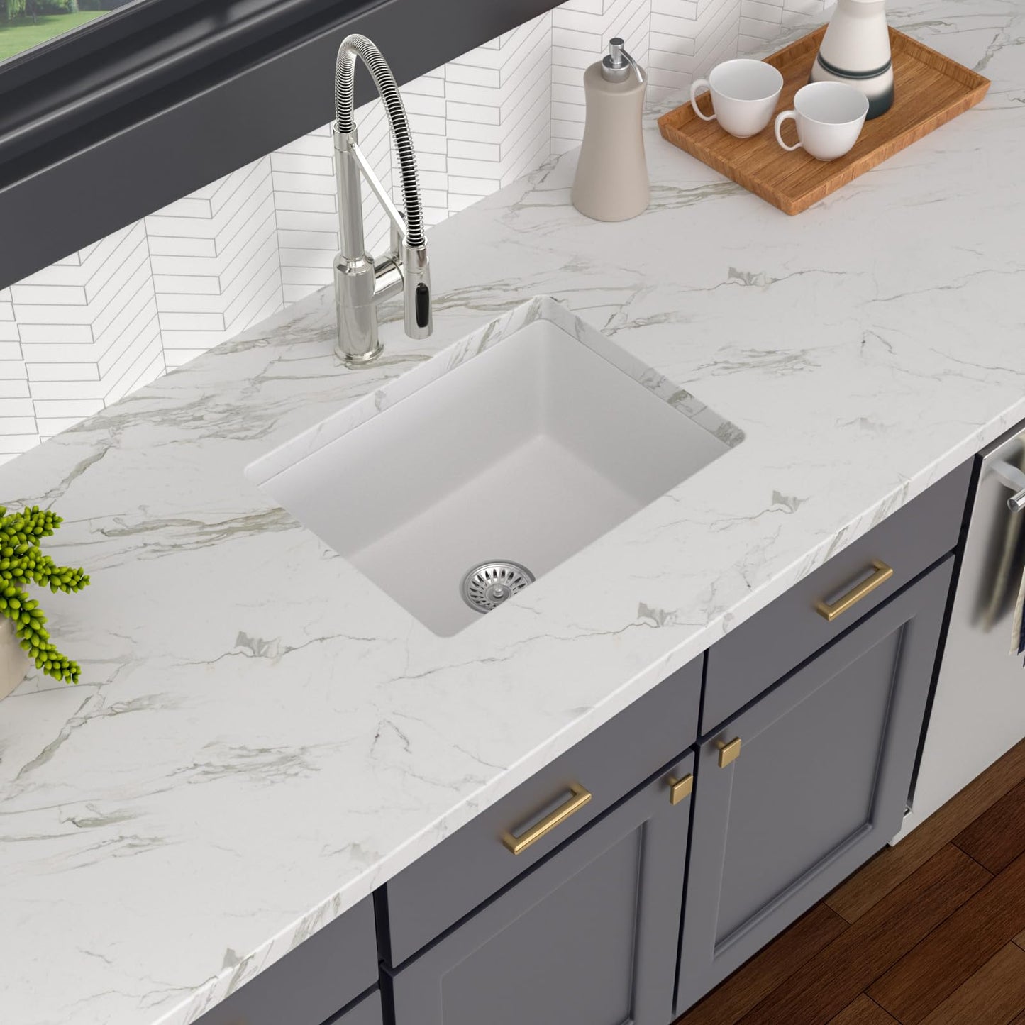 Lofeyo 22x17 Inch Granite Composite Kitchen Sink - 22"x17" Undermount White Wet Bar Sink Granite Composite Quartz Classic Under Counter Ledge Single Bowl Sink Basin, LOF-GC22179