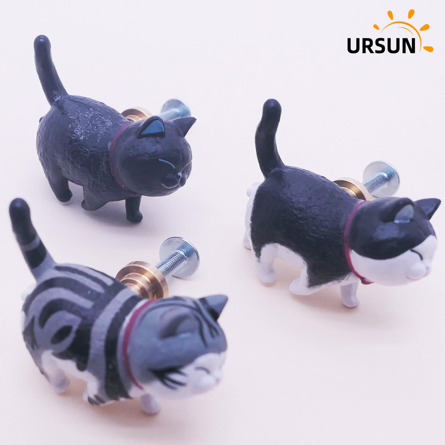 3 Pack Whimsical Cat Cabinet Knobs, Cute Animal Drawer Knobs for Kids Girls, Decorative Dresser Pulls and Knobs for Kitchen, Bedroom, Closet, Cupboard & DIY Furniture Makeover, Cat Lover Gift (Black)