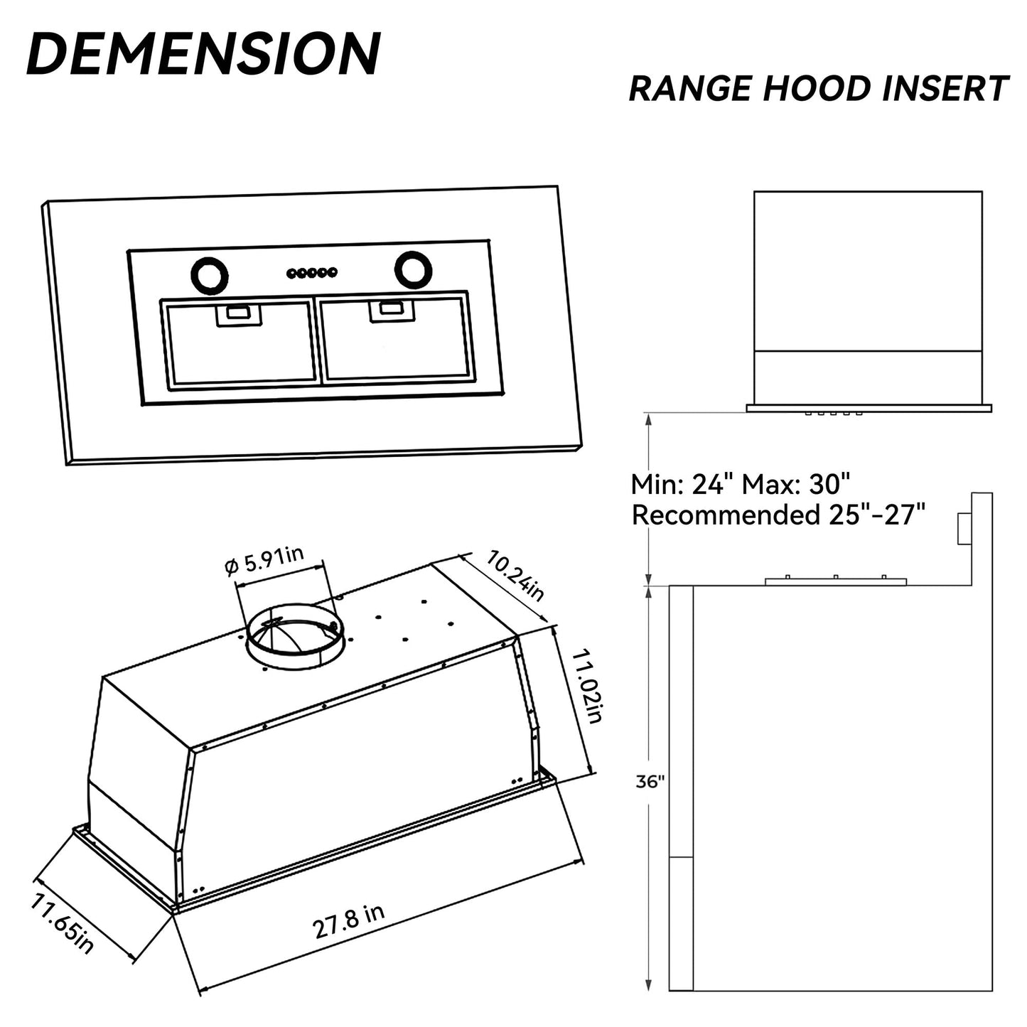 Built-in 30 Inch 700 CFM Kitchen Range Hood Insert | Stainless Steel Stove Vent Hood with Bright LED Lights, Push Button Control | Convertible Ducted/Ductless, Includes Grease & Carbon Filters