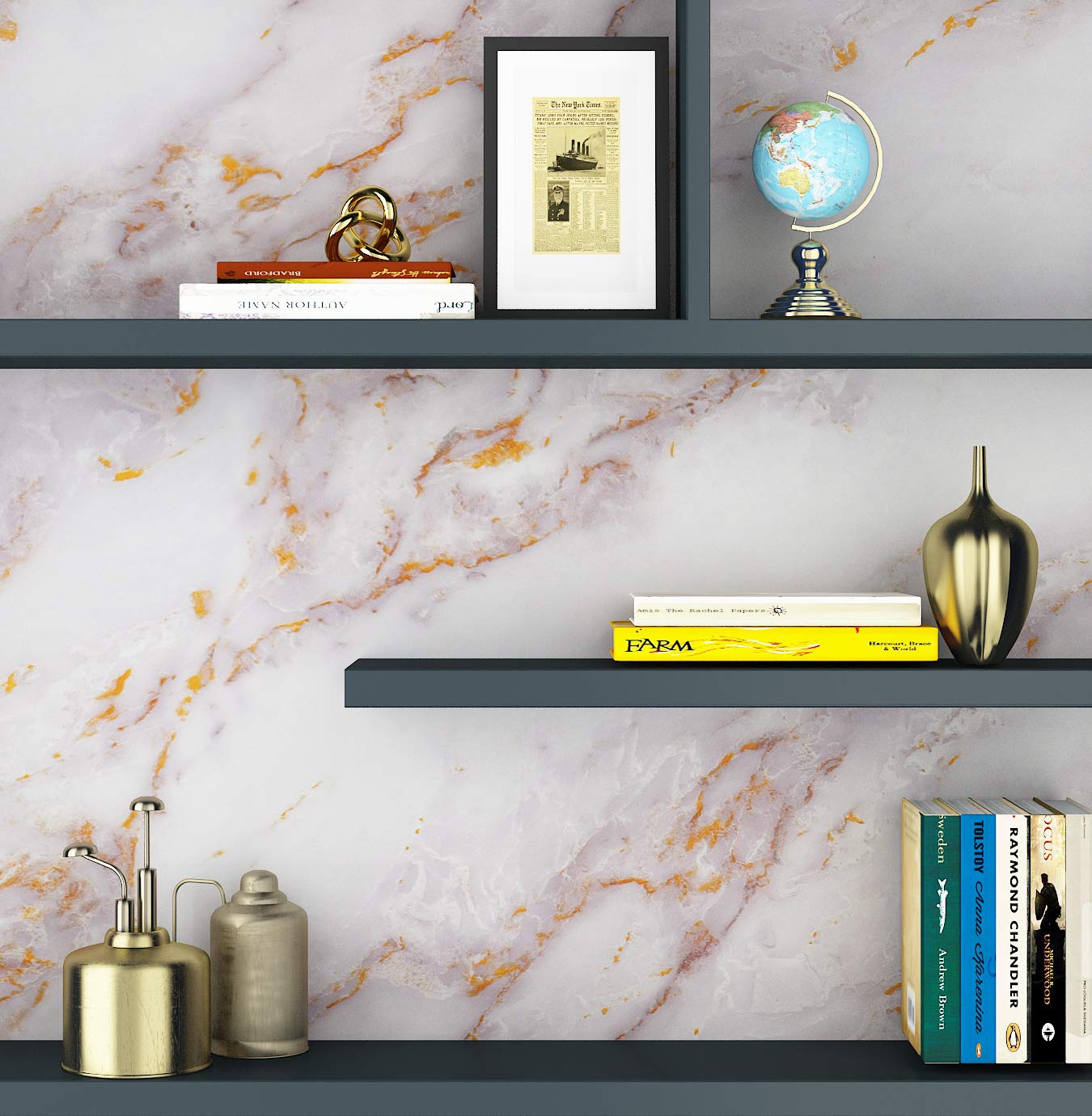 Livelynine Gold Marble Contact Paper Peel and Stick Countertops for Kitchen Table Desk Counter Top Covers Self Adhesive Wallpaper for Bathroom Sink Removable Waterproof 15.8x78.8 Inch