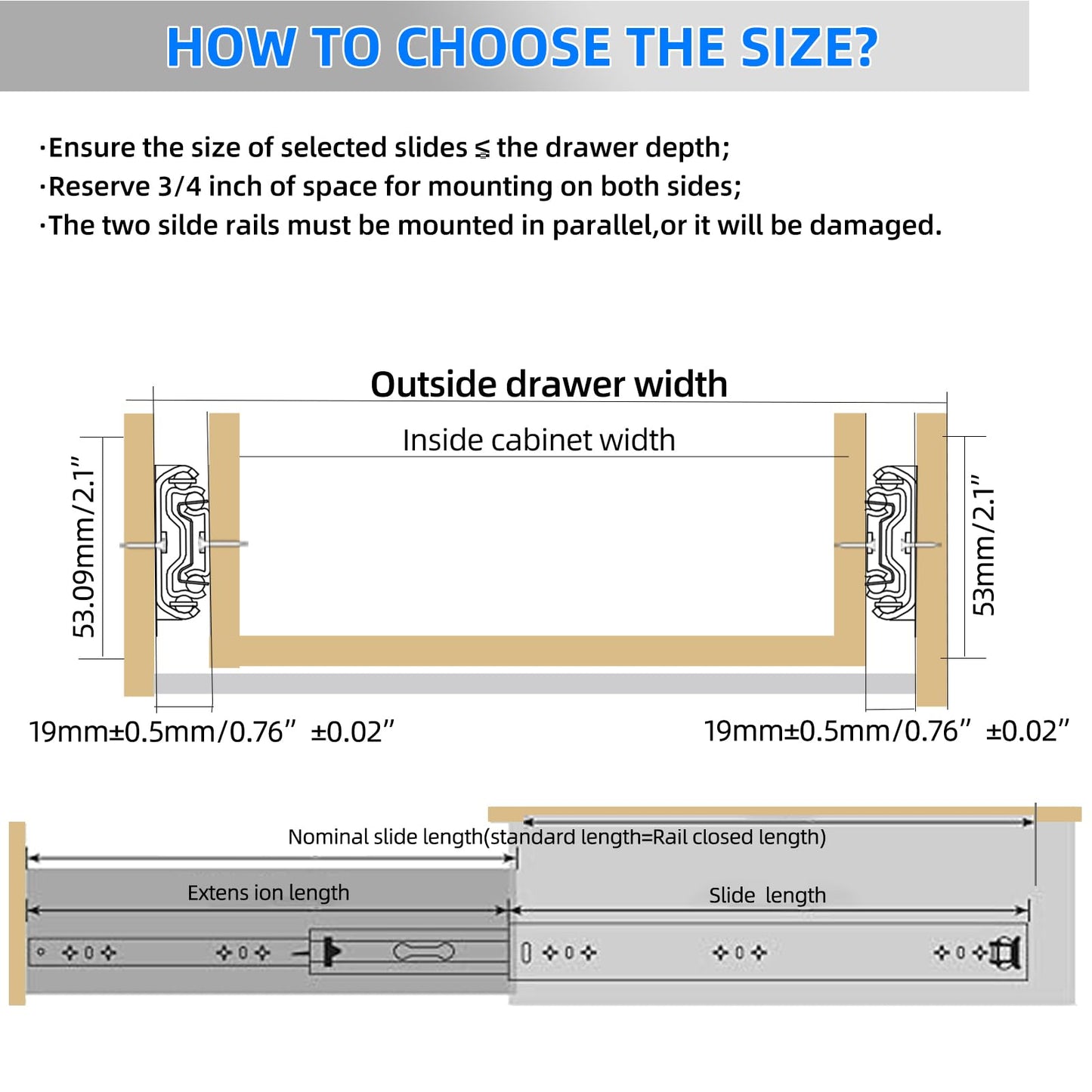SLIDEWAY 260 Lbs Heavy Duty Drawer Slides 1 Pair 8 10 12 14 16 18 20 24 26 30 32 40 Inch Full Extension Ball Bearing Sliding Rails Cabinet Runners Tracks Tool Box Glides (53mm Wide)-10"