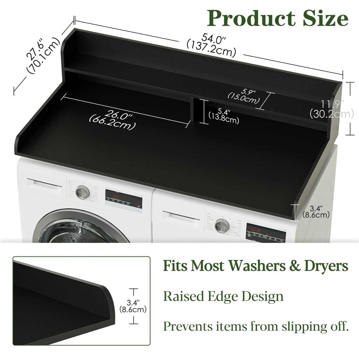 Apetaccat 2-Tier Washer Dryer Countertop, 27.6" x 54" Laundry Countertop for Washer and Dryer, Laundry Room Organization and Storage, Black