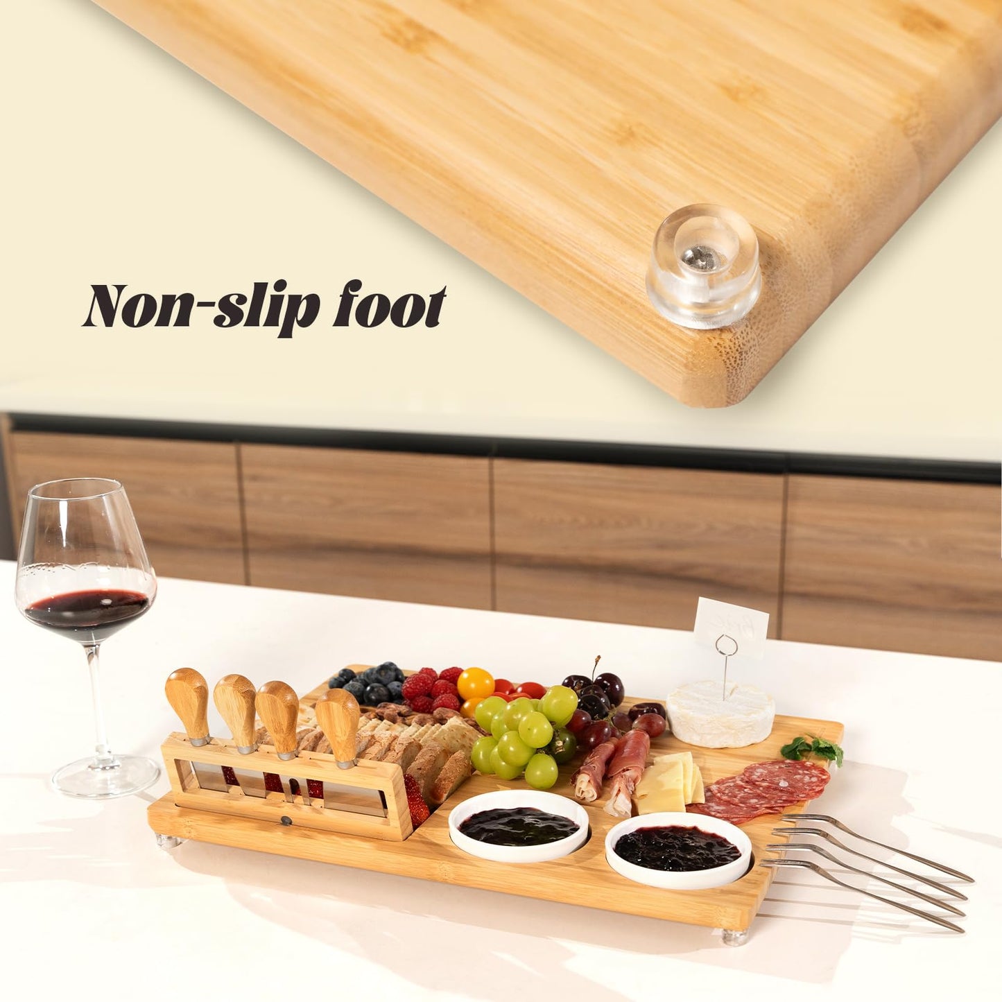 eleganlife Charcuterie Boards Set with Knives, Bamboo Cheese Board Large, Charcuterie Platters with Compartments, Serving Boards Gifts for Wedding, Birthday and Housewarming Party