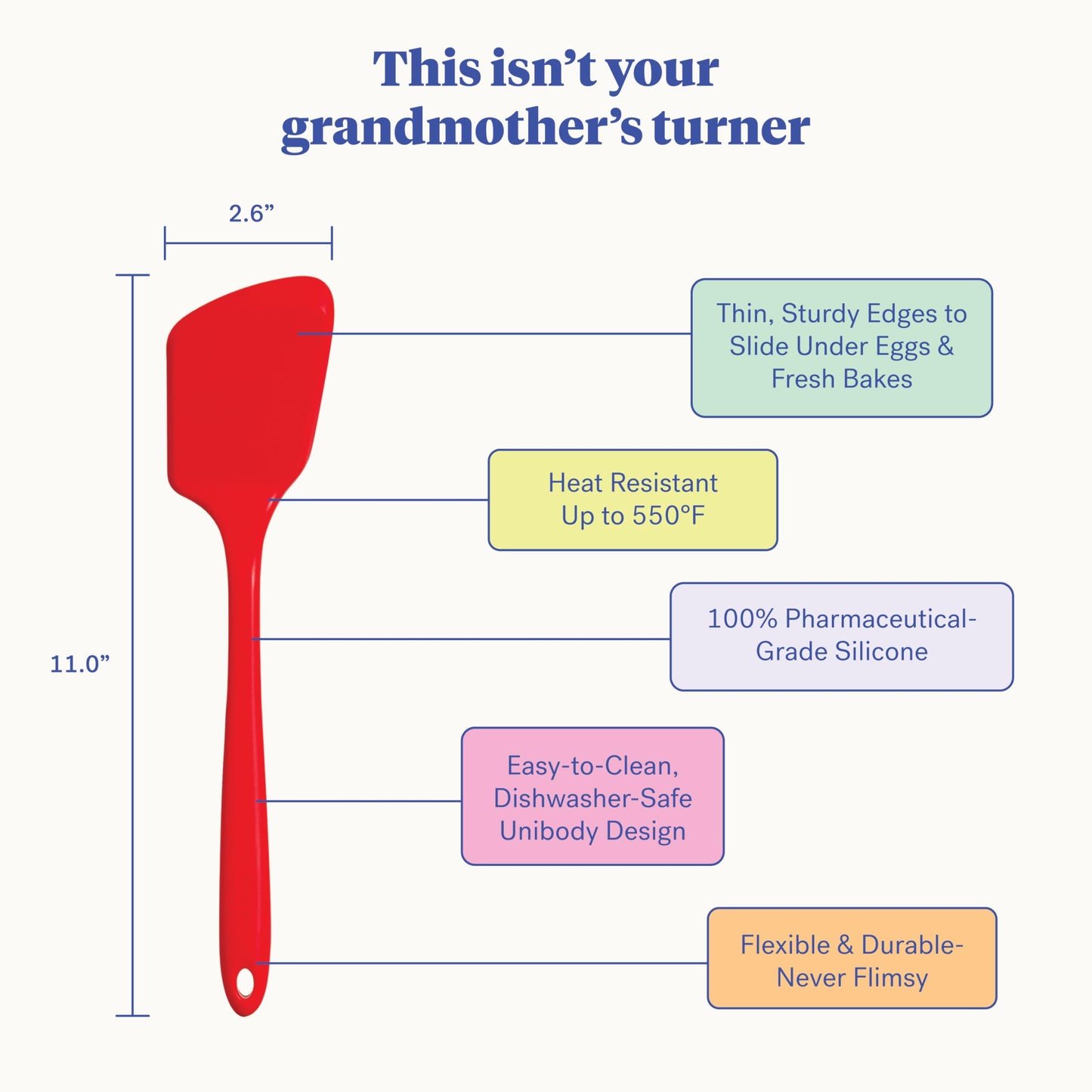 GIR: Get It Right Cooking Spatula Turner - Rubber Spatula - Seamless Silicone Nonstick Flipper - Heat-Resistant Cooking Utensil, Ultimate Turner - 13IN - Red