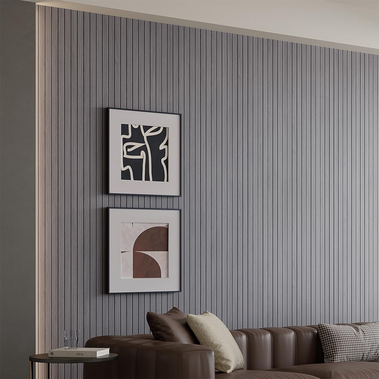 Yutianli PVC Slat Wall Panel Peel and Stick 236"x 15.7" Faux Wood Slat Panel Artificial Oak Wood Grain Self-Adhesive Soundproof 3D Wall Panel for Walls and Ceilings