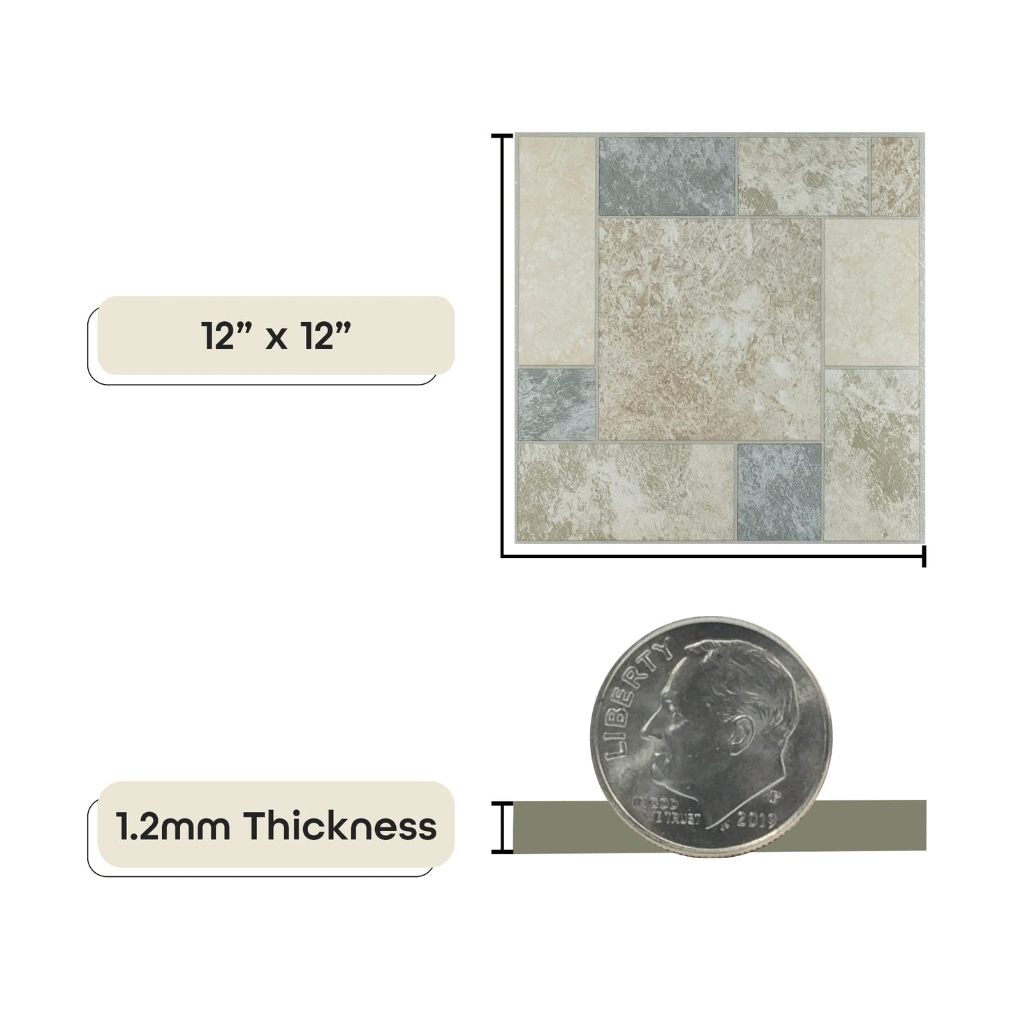 Tivoli Self Adhesive Vinyl Floor Tiles, 45 Tiles - 12" x 12", Marble Blocks - Peel & Stick, DIY Flooring for Kitchen, Dining Room, Bedrooms, Basements & Bathrooms by Achim Home Decor