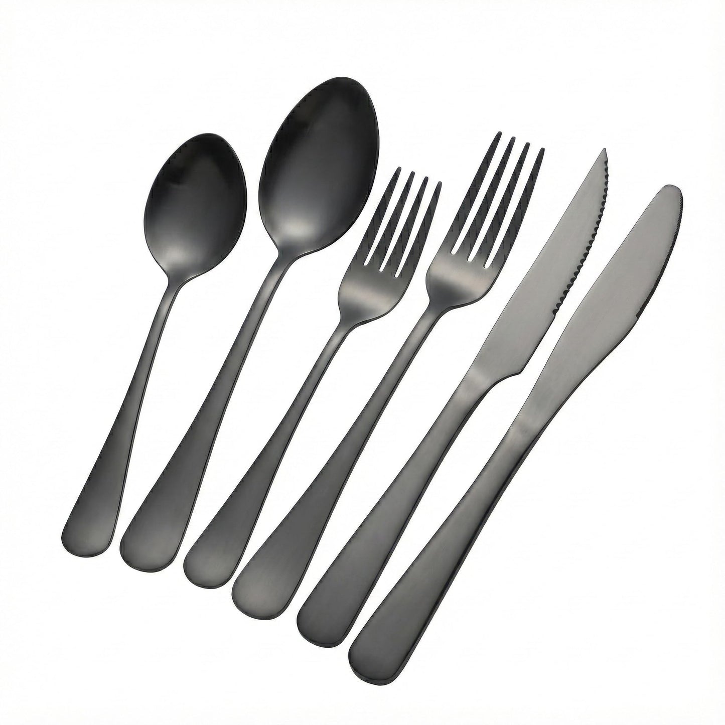 GPY Black Silverware Set, 24-Piece Stainless Steel Flatware Set Service for 4, Titanium Plated Black Eating Utensils, Modern Mirror Finish Cutlery for Kitchen & Home