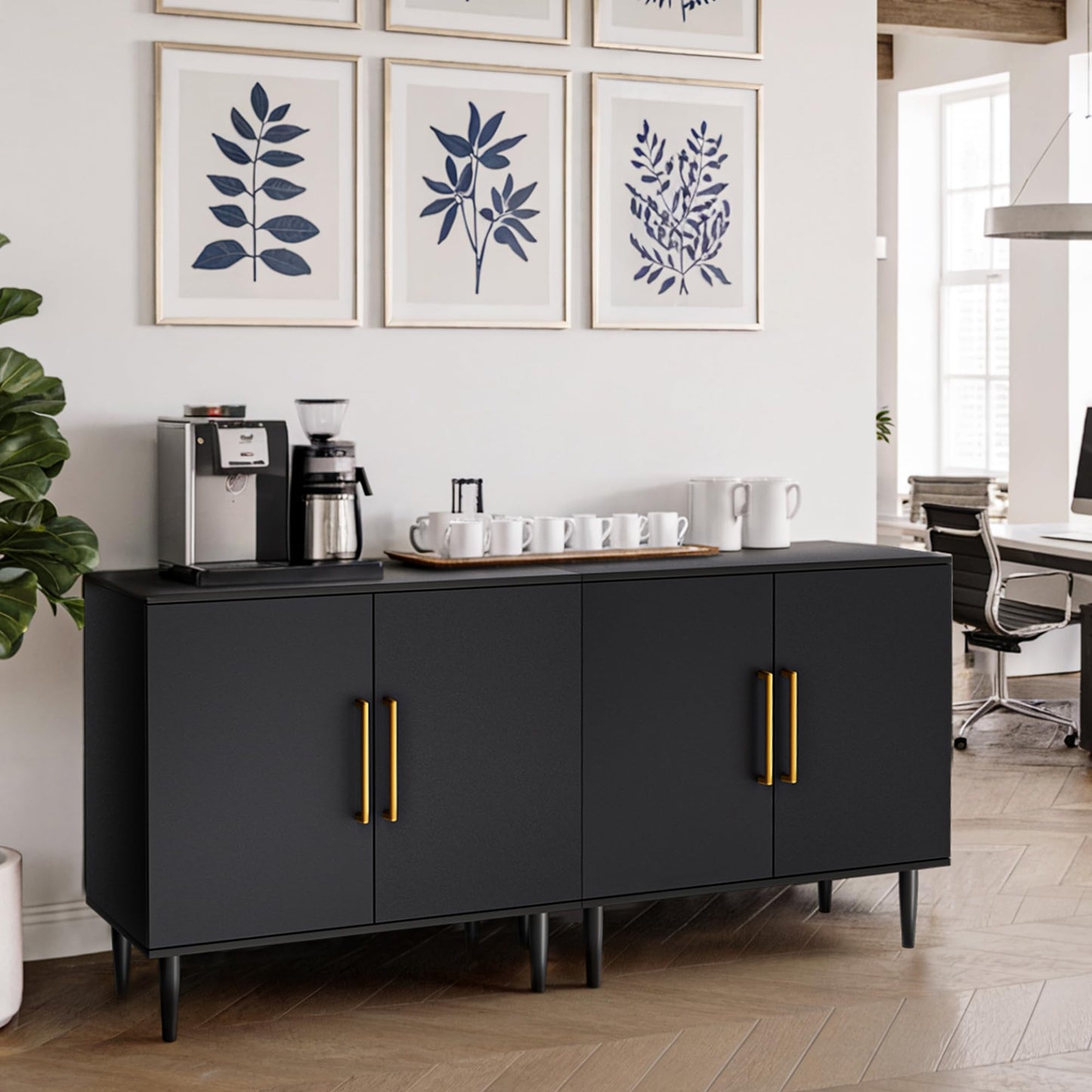 Vrullu Modern Storage Cabinet, Free Standing Buffet Cabinet, Black Sideboard and Buffet Storage, Wood Accent Furniture for Living Room, Hallway, Entryway, Dining Room (1, Black)