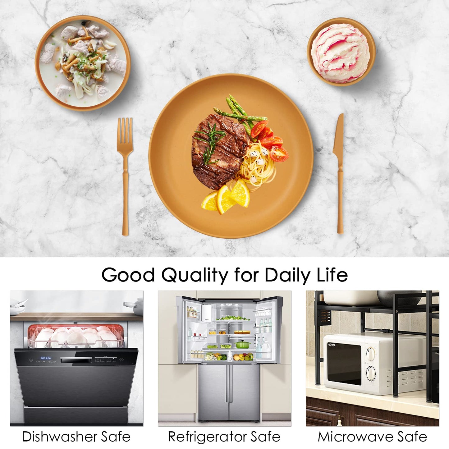 66 Pcs Dinnerware Sets, Unbreakable Plates and Bowls Sets, Reusable Dinnerware Sets for 6 People, Travel Camping Picnic Home Party Cutlery Set, Dishwasher Microwave Safe Dishes