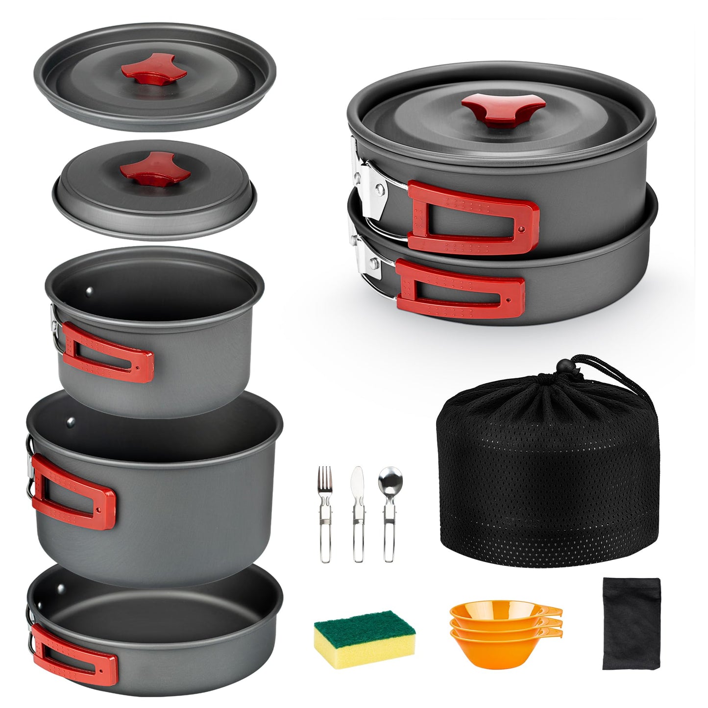 Alocs 13pcs Camping Cookware, Portable Camping Essentials with Accessories, Camping Gear Camping Cooking Set for Outdoor Cooking, Backpacking, Hiking and Picnic