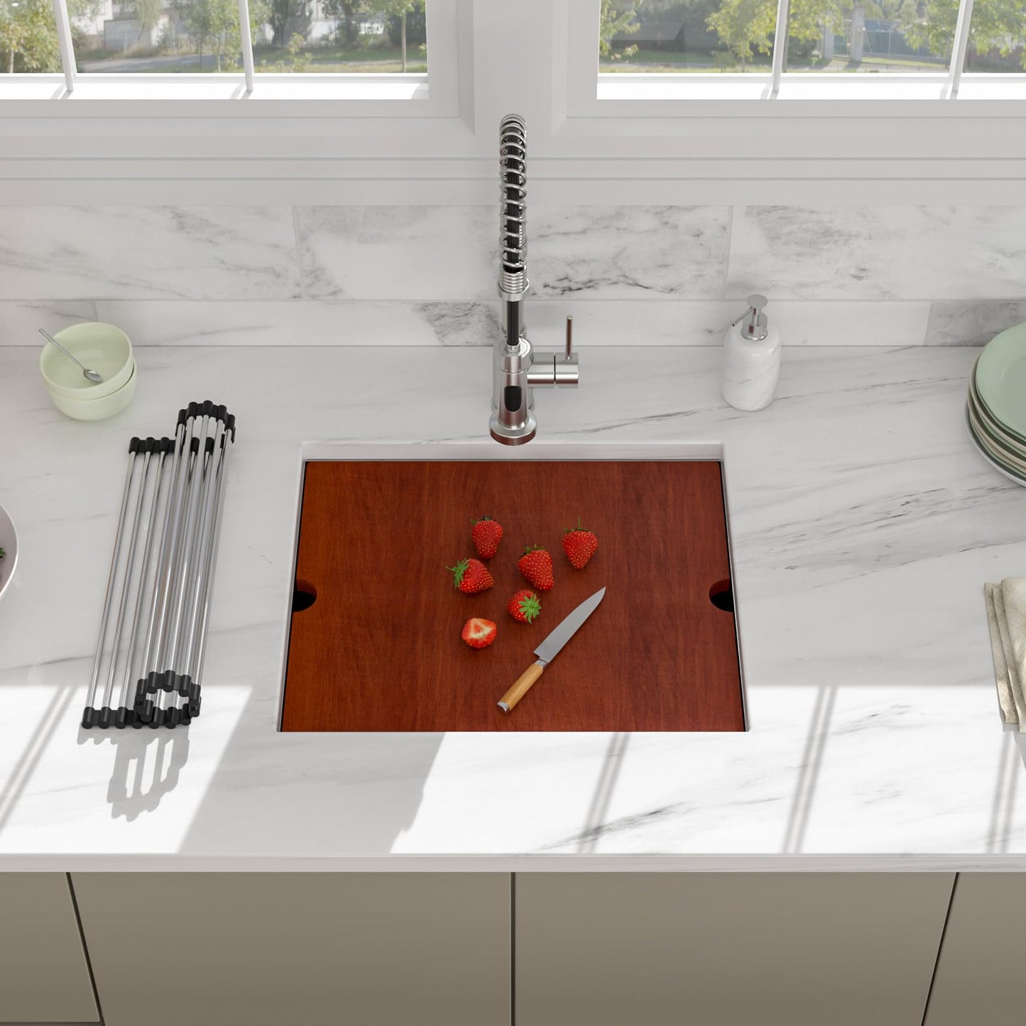 21 Undermount Bar Sink - Beslend 21x19 Inch Stainless Steel Bar Sink 16 Gauge Fully Covered Workstation Sinks RV Sinks 10 Inch Deep Under Counter Single Bowl Basin with Cutting Board