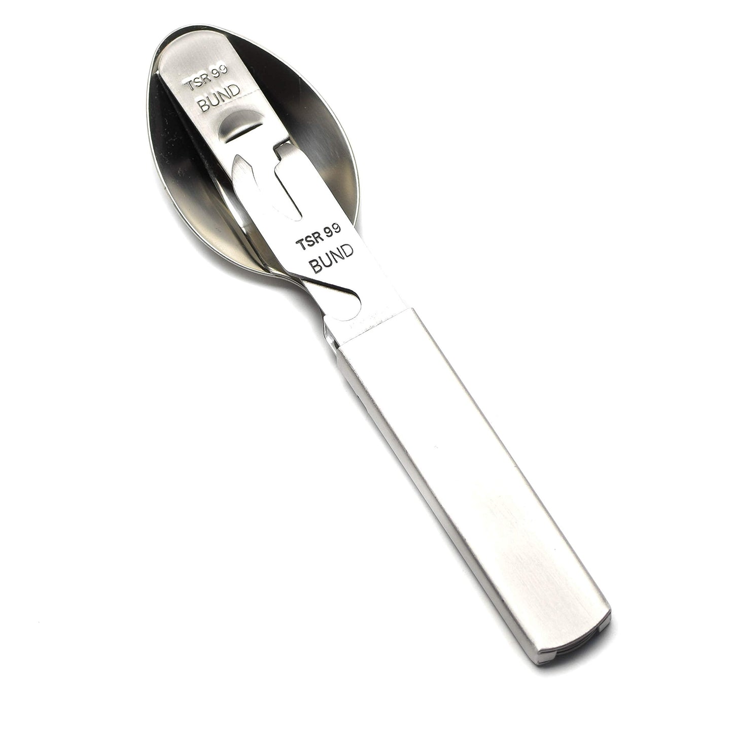 German cutlery set 4 pieces Eating utensils military style spoon fork knife kit flatware multi-tool Camping bottle can opener stainless steel NEW