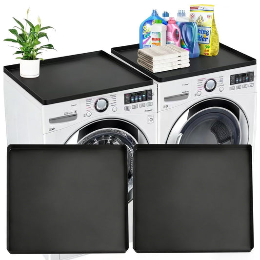 2-Pack Washer Dryer Top Protector Mat 23.6"x19.7" Anti-Vibration Anti-Slip Washing Machine Cover, Raised Edge Waterproof Pad, Shock-Absorbing Silicone Mat for Laundry Basket & Detergent Organizer