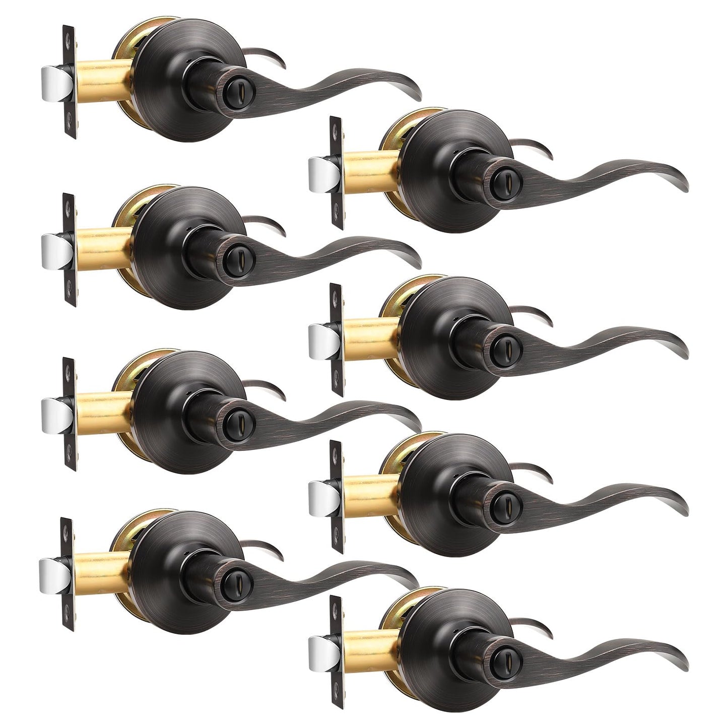 GOBEKOR 8 Pack Privacy Door Handles - Oil Rubbed Bronze Interior Door Handles with Lock Wave Lever for Bedroom Bathroom