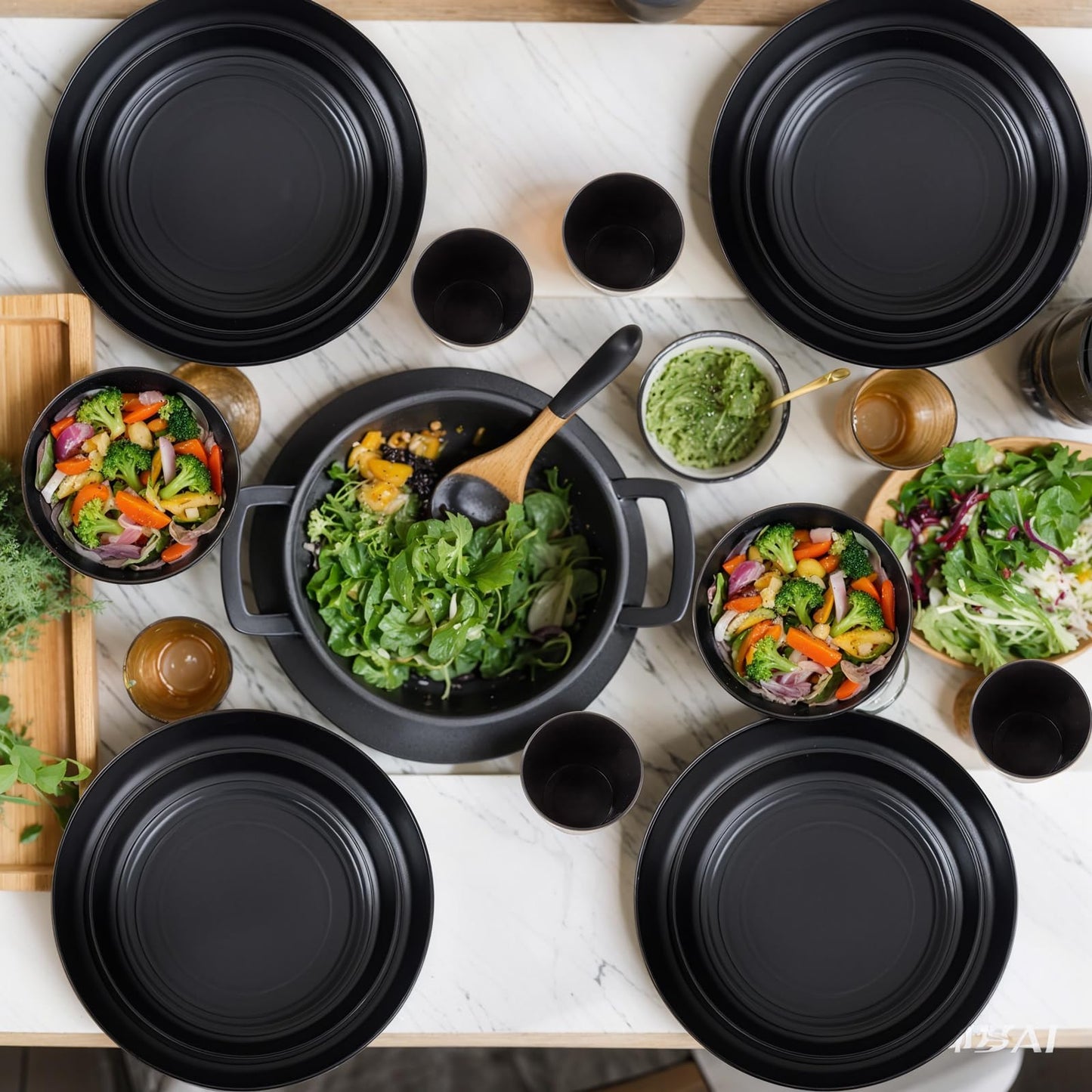 LIYH Black Plastic Wheat Straw Dinnerware Sets Unbreakable Dinner Plates for 4 Black Plates and Bowls Set Include Wheat Straw Plate Bowls Cups Dish Set for Kitchen&Camping