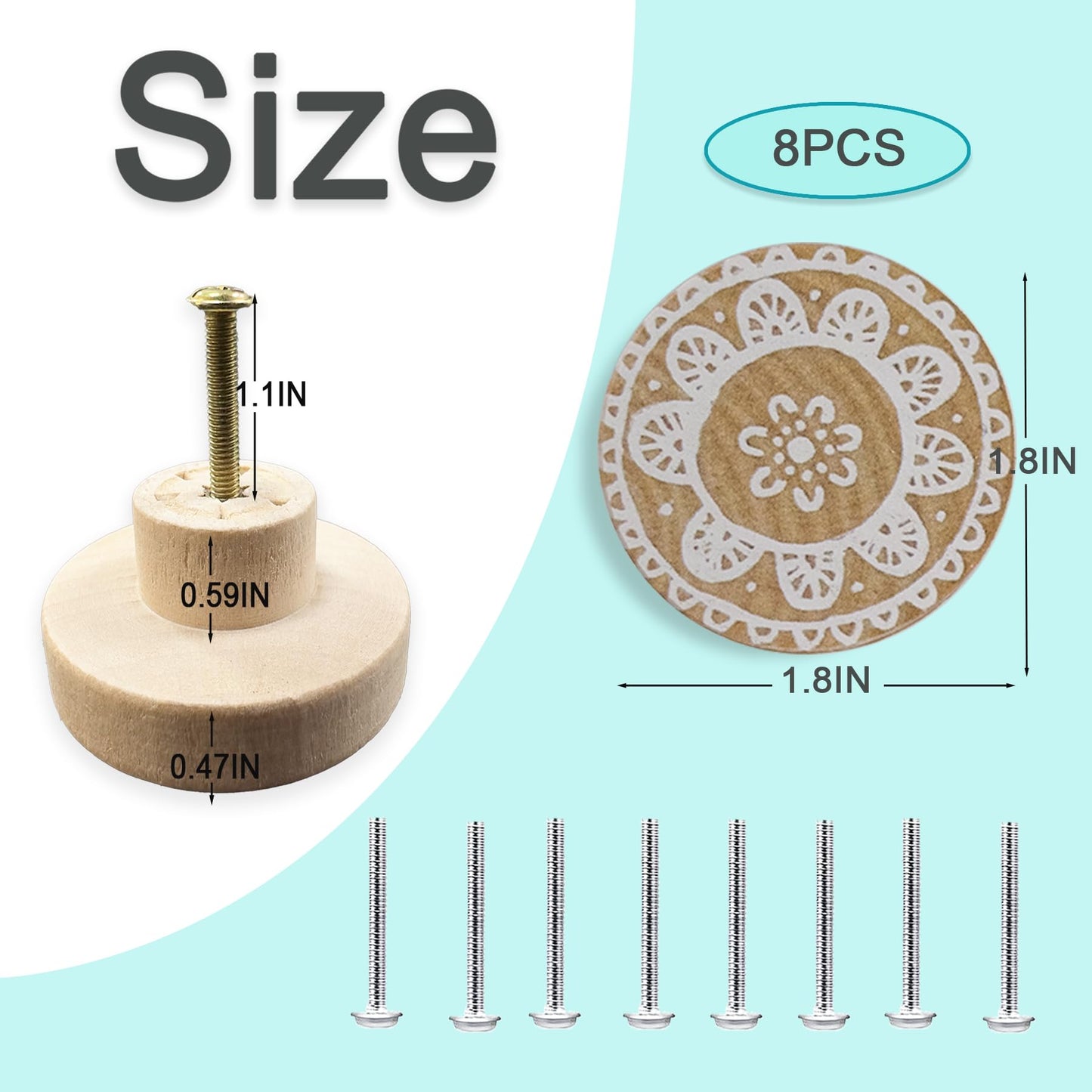 Lasyman 8Pack 1.8" Wooden Boho Nursery Kids Dresser Drawer Pulls Cute Cabinet Furniture Decorative Knobs