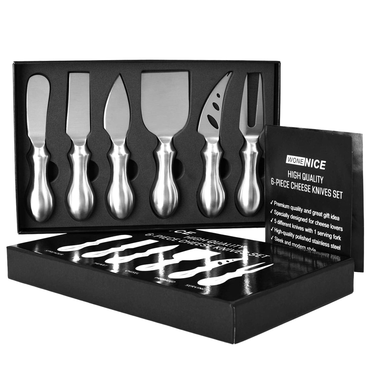 WoneNice Cheese Knife Set, 6-Piece Stainless Steel Knives for Charcuterie, Gift for Mother's Day Wedding Housewarming Christmas