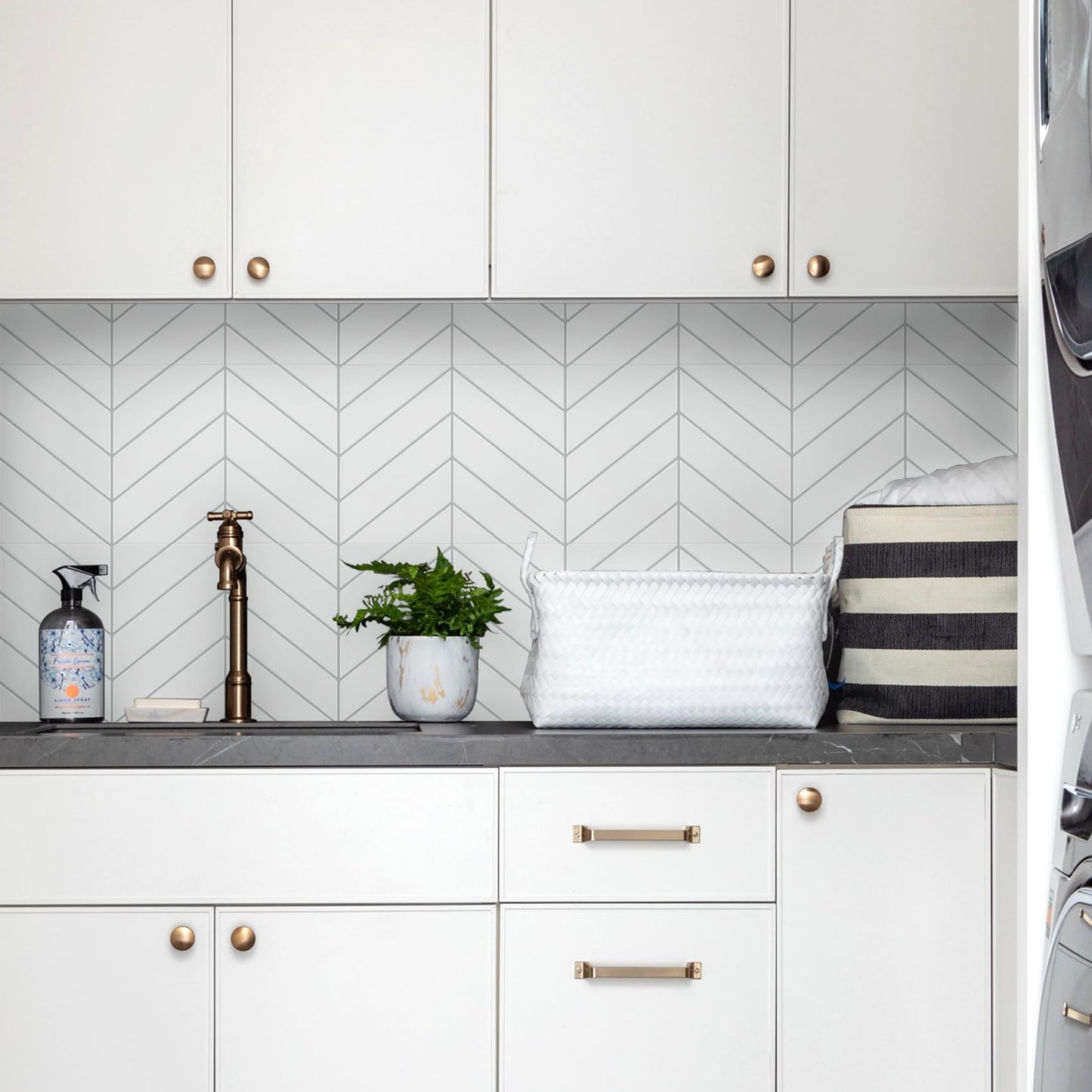 STICKGOO 10 Sheets Thicker Herringbone Peel and Stick Backsplash, 12.6”×9.7” Stick on Wall Tiles, Self Adhesive Tile Sticker for Kitchen Backsplash and Bathroom, White with Grey Grout