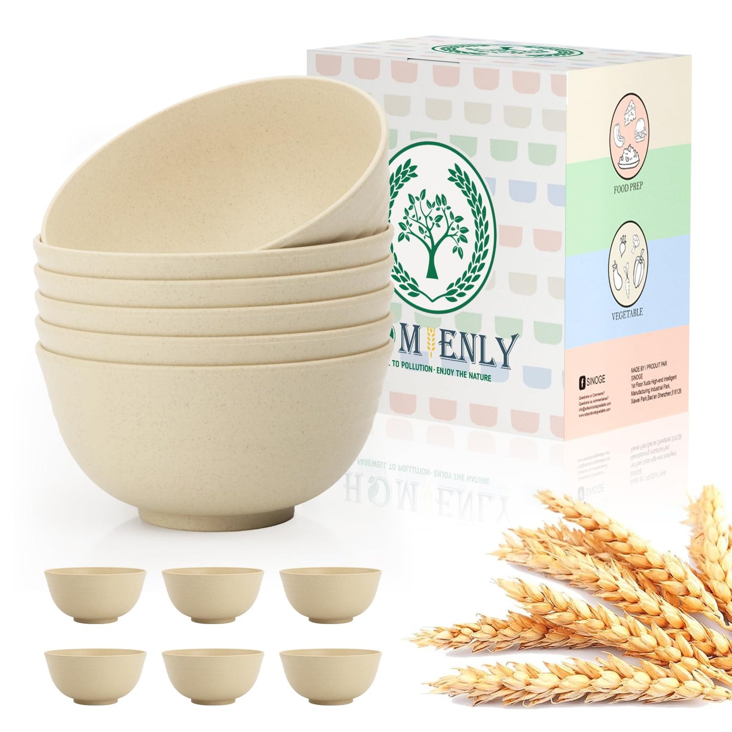 Homienly Kitchen Bowls Wheat Straw Unbreakable Bowls for Dorm,RV,Camping,Cereal Bowls Set of 6 Lightweight and Stackable Bowls for Microwave and Dishwasher Safe (26oz,Beige)