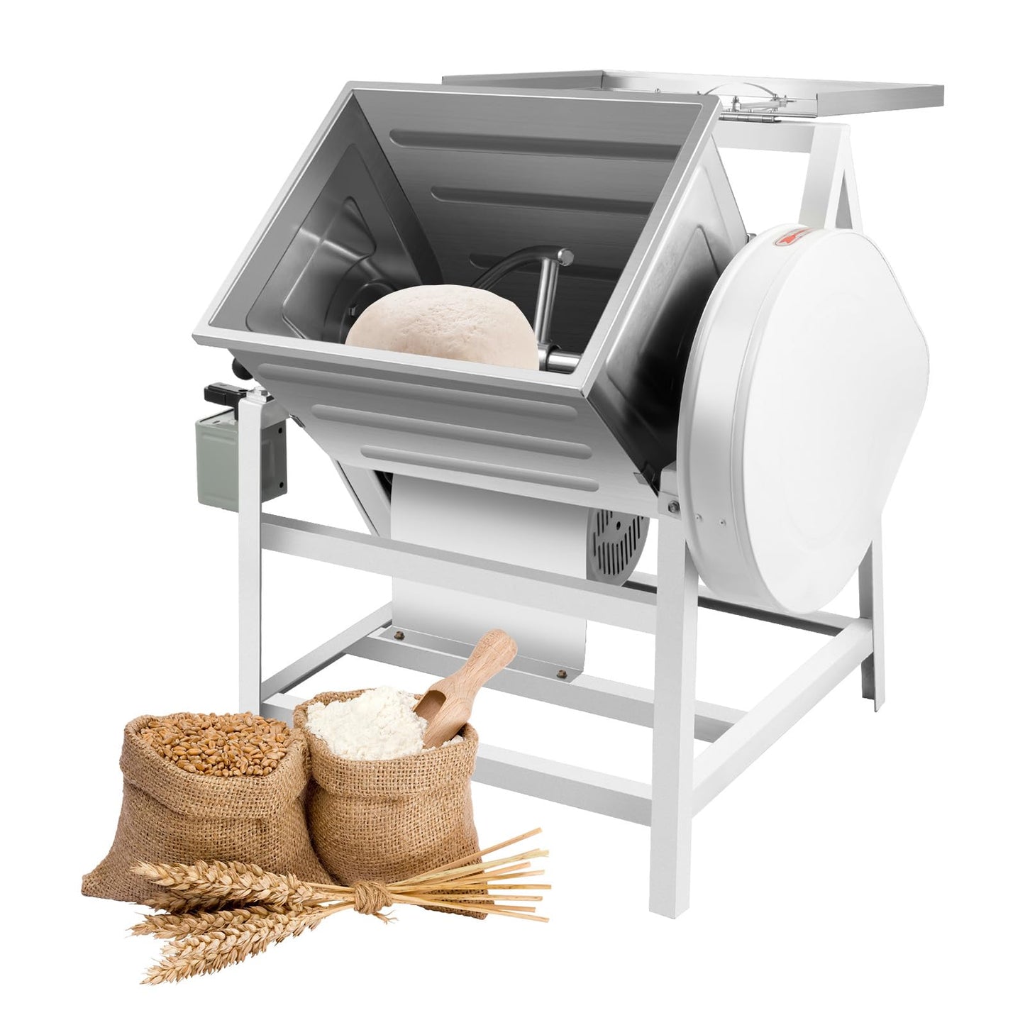Lumicasaler Commercial Dough Mixer, 30QT Electric Flour Mixing Machine, 1500W Dough Kneader Machine with 90° Tilt Stainless Steel Bowl and Double Belts, 40r/min Forward/Reverse for Bakery Pizza Shop