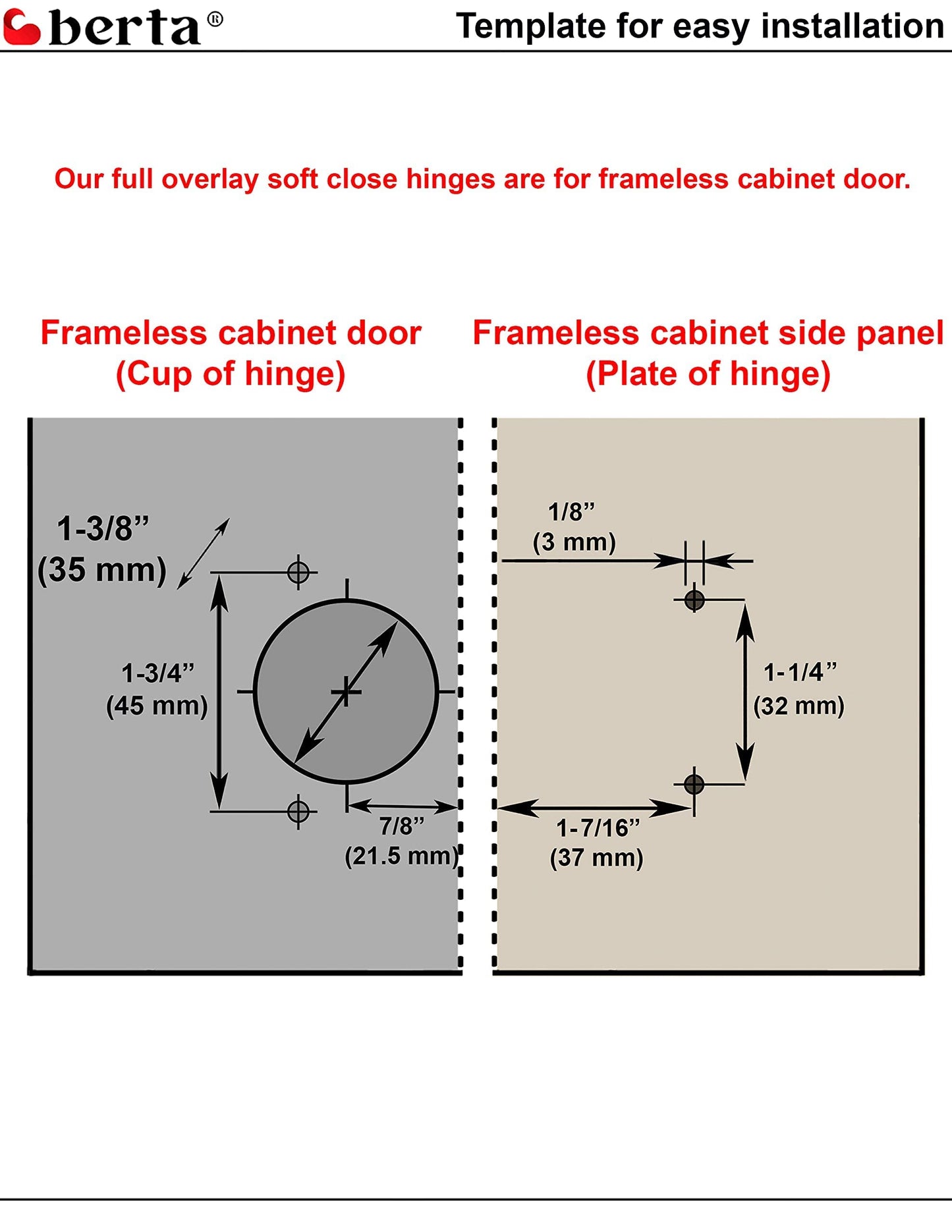 Berta 10-Pack Full Overlay Frameless Soft-Close European Hinges, 110° 3D Adjustable, Clip-On Concealed Kitchen Cabinet Door Hinges with Screws - Ideal for Modern Cabinets