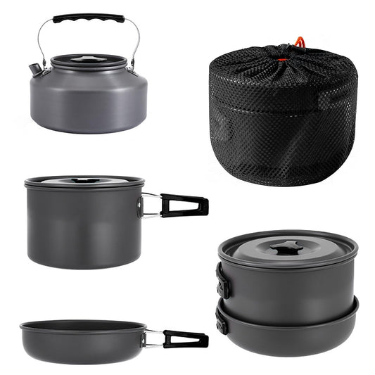 aiGear 3pcs Camping Cooking Set for 1-2 People, Lightweight Foldable Pot Pan Kettle with Storage Bag, Backpacking Cooking Set for Hiking Picnic Camping (Black)